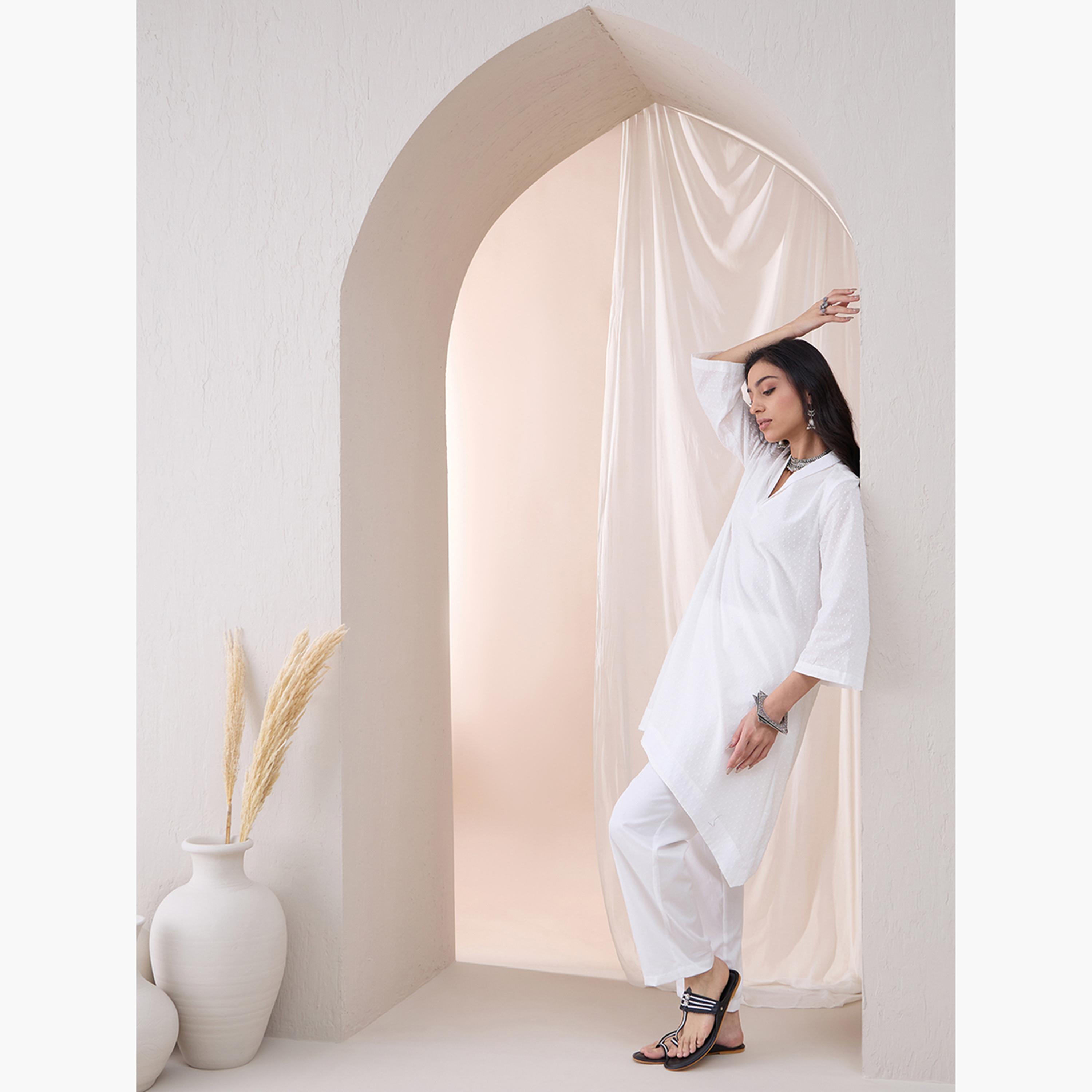 Femmella X Styli Textured Dobby V-Neck Tunic With Straight Pant Co-Ords-women-clothing-coordsets-image-6