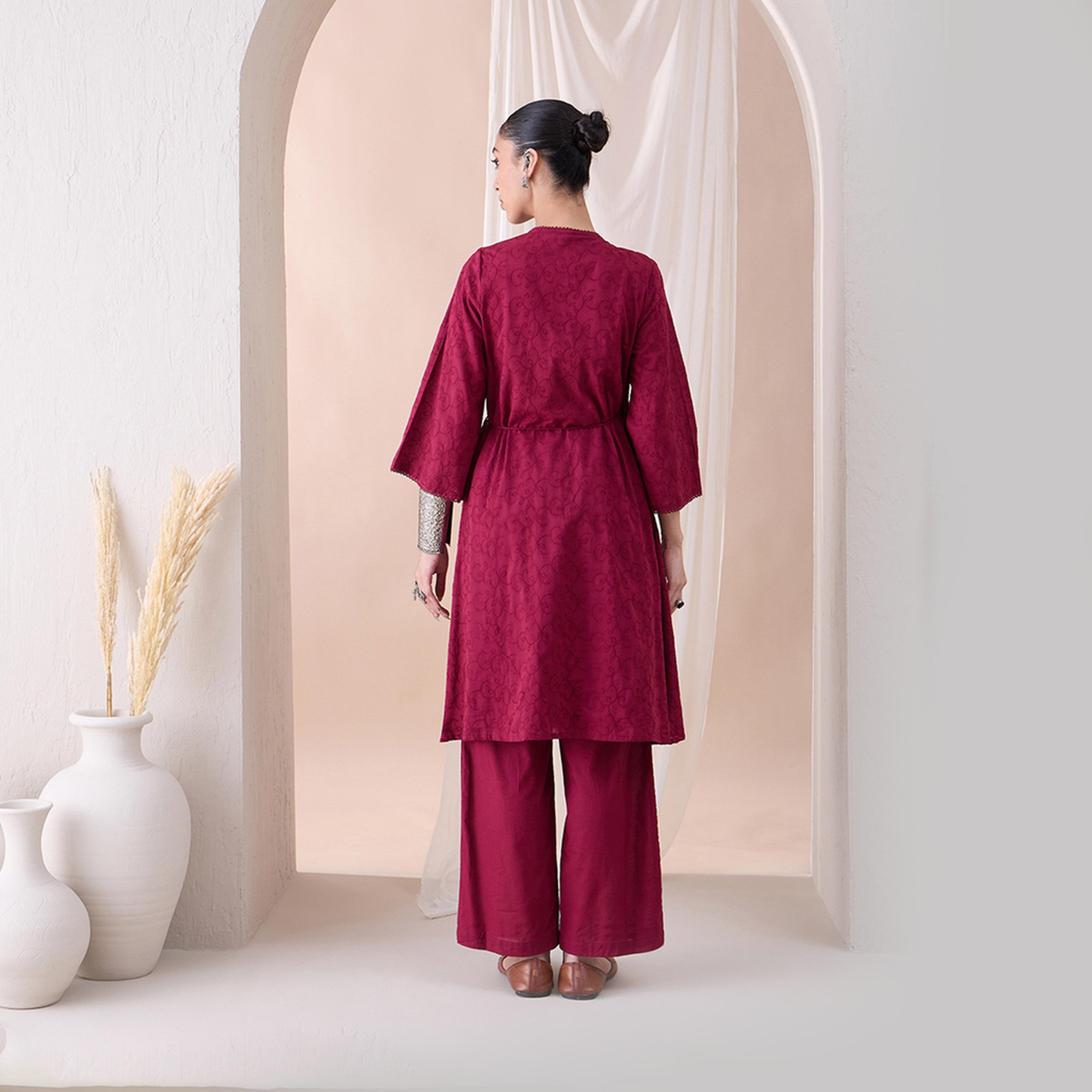Femmella X Styli Embroidered Cotton V-Neck Wrap Kurta With Straight Fit Pant Set-women-clothing-coordsets-image-1