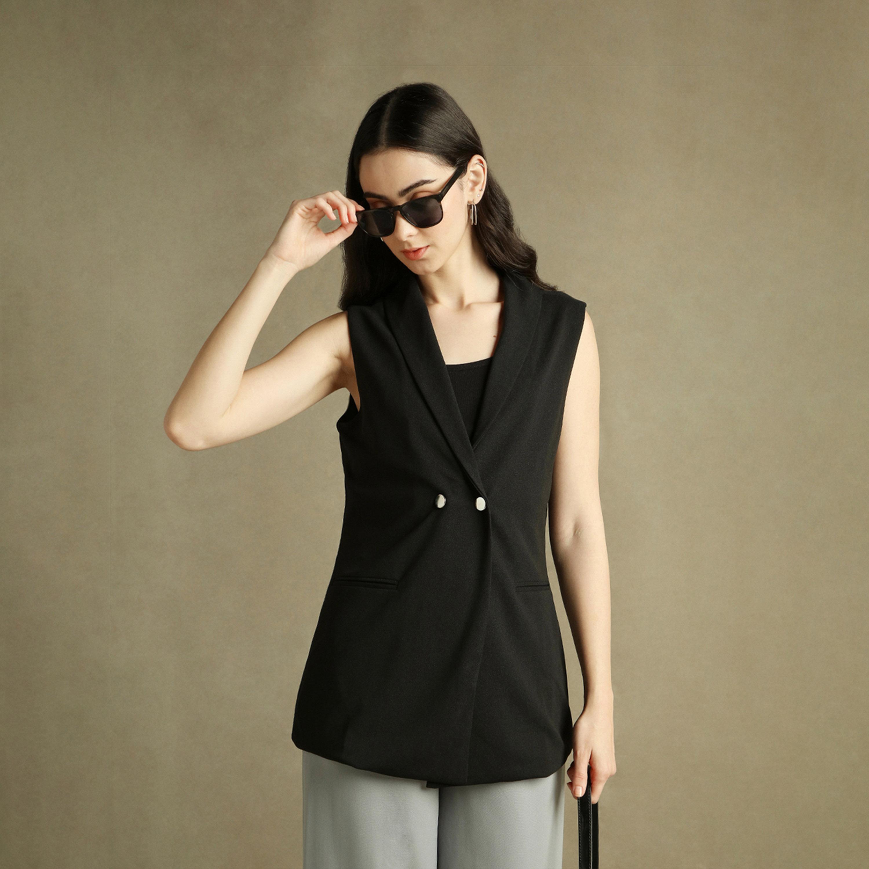 Dennis Lingo X Styli Black Regular Fit Lapel Collar Regular Length Casual Occasion Solid Blazer-women-clothing-coatsandjackets-blazers-image-1