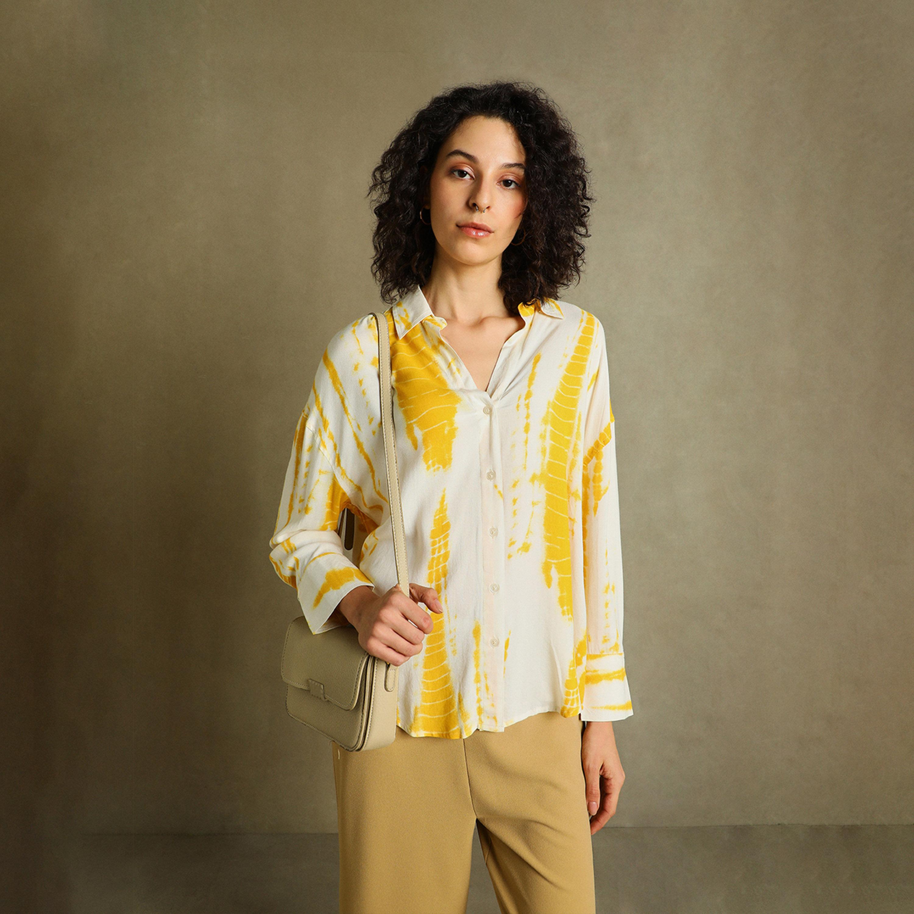 Dennis Lingo X Styli Yellow Printed Shirt for Women - Oversized Fit, Vibrant-women-clothing-shirtsandblouses-shirts-image-1