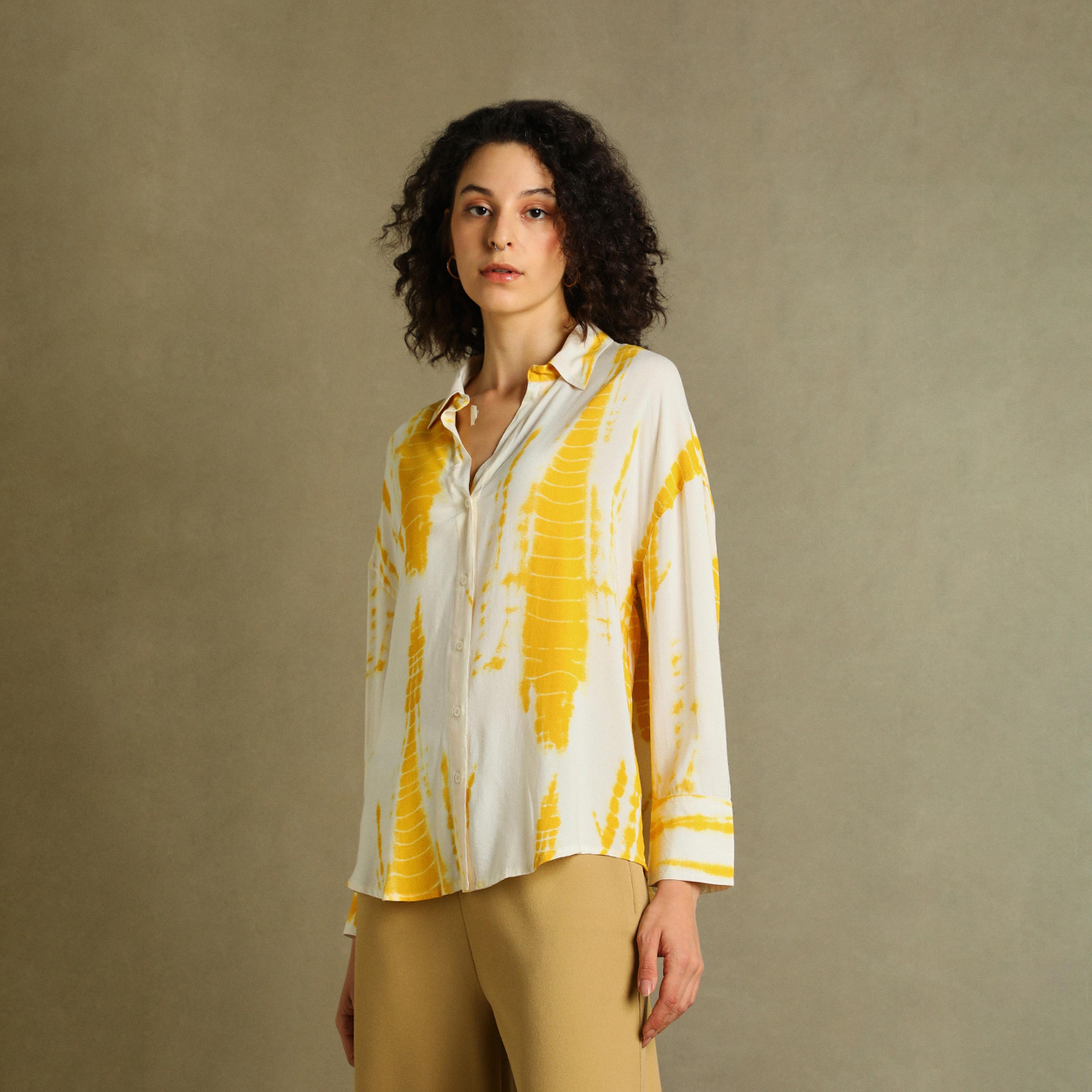 Dennis Lingo X Styli Yellow Printed Shirt for Women - Oversized Fit, Vibrant-women-clothing-shirtsandblouses-shirts-image-2