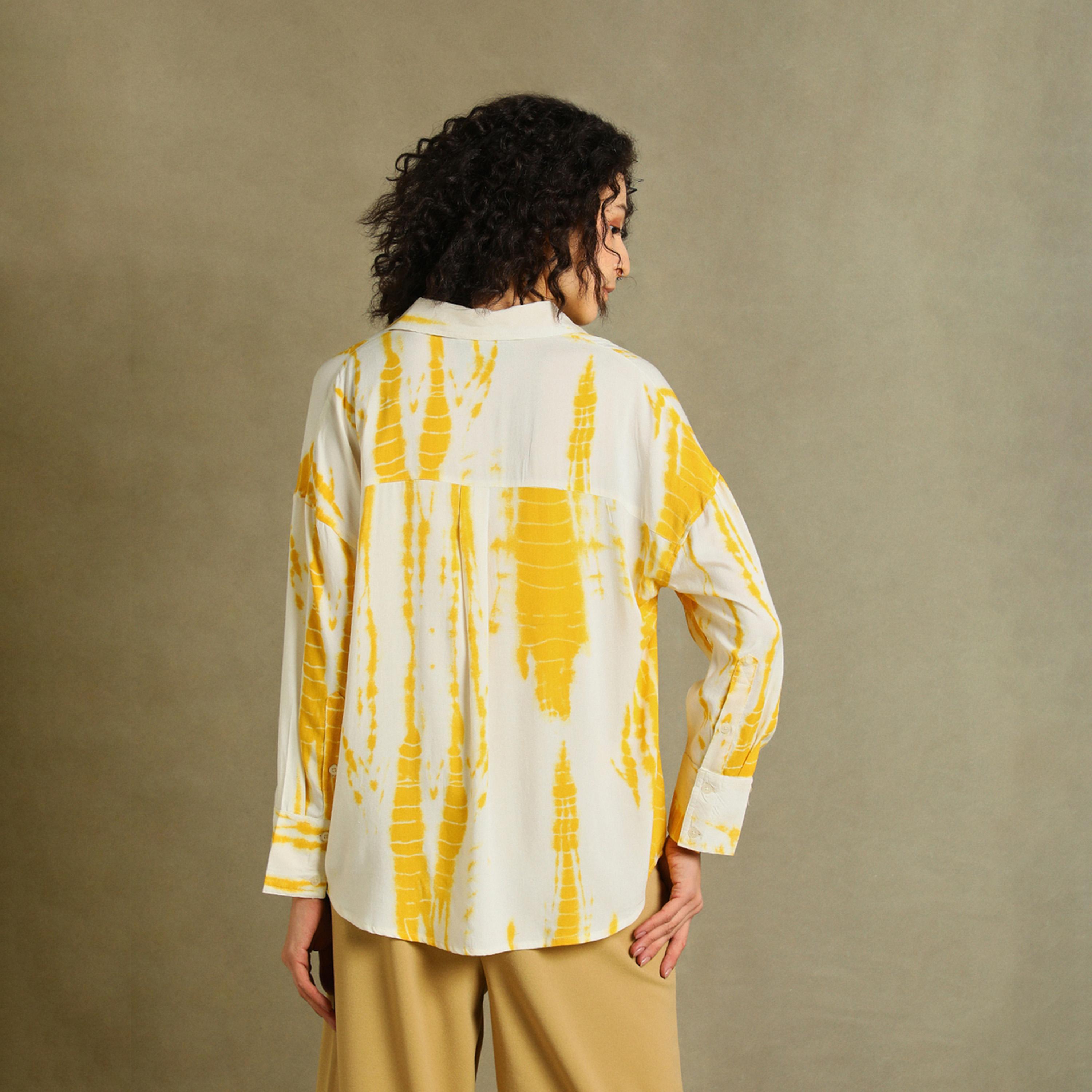 دينيس لينغو × ستايلي - قميص مطبوع بقصة كبيرة الحجم للنساء - أصفر-women-clothing-shirtsandblouses-shirts-image-3