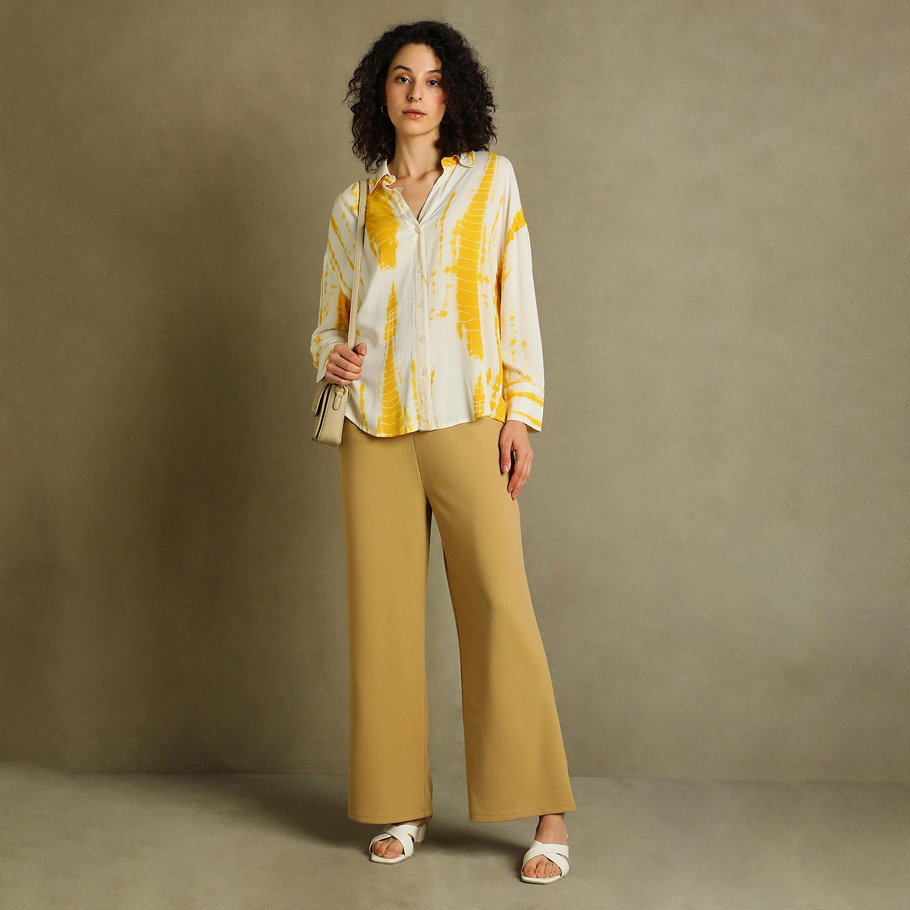 دينيس لينغو × ستايلي - قميص مطبوع بقصة كبيرة الحجم للنساء - أصفر-women-clothing-shirtsandblouses-shirts-image-5