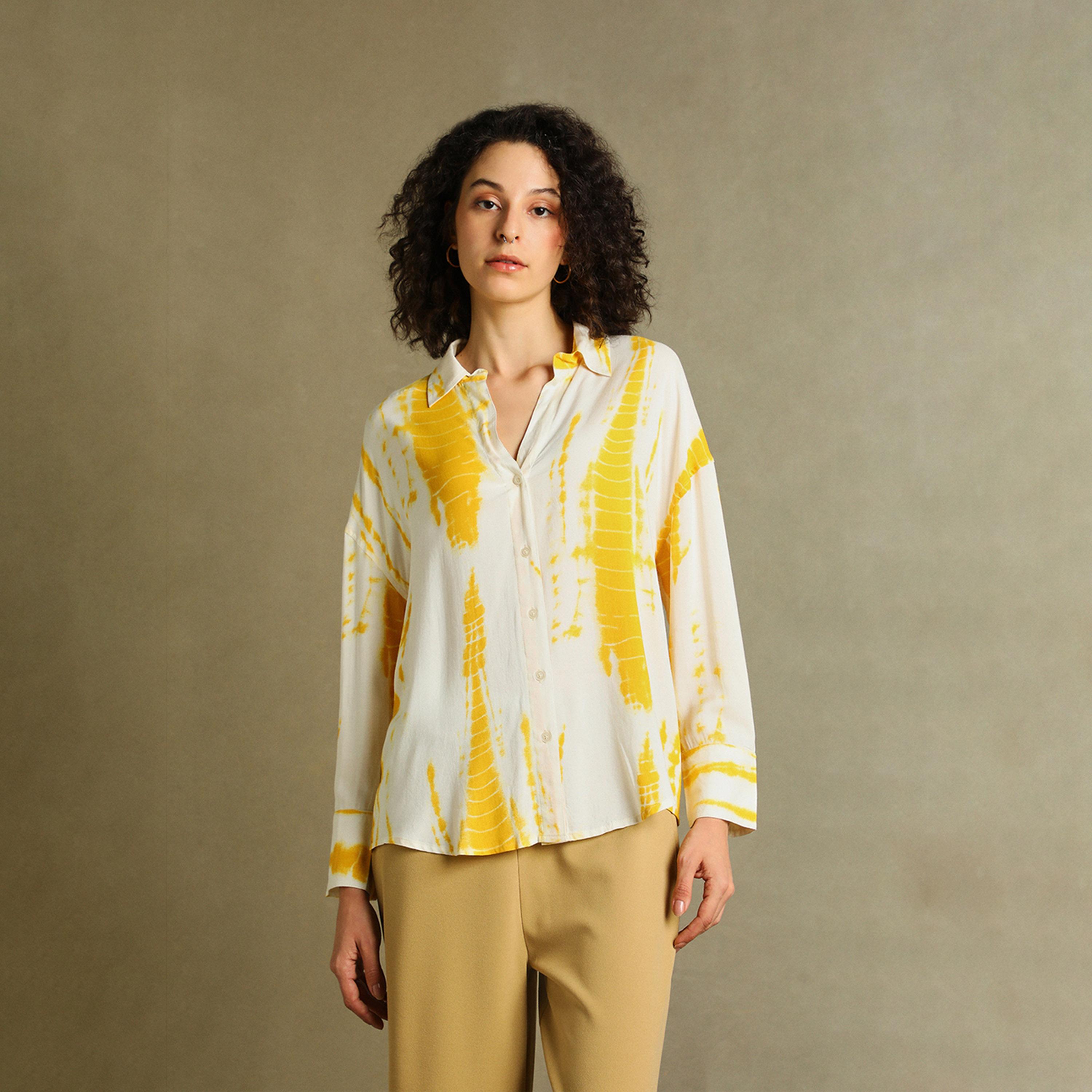 Dennis Lingo X Styli Yellow Printed Shirt for Women - Oversized Fit, Vibrant-women-clothing-shirtsandblouses-shirts-image-6