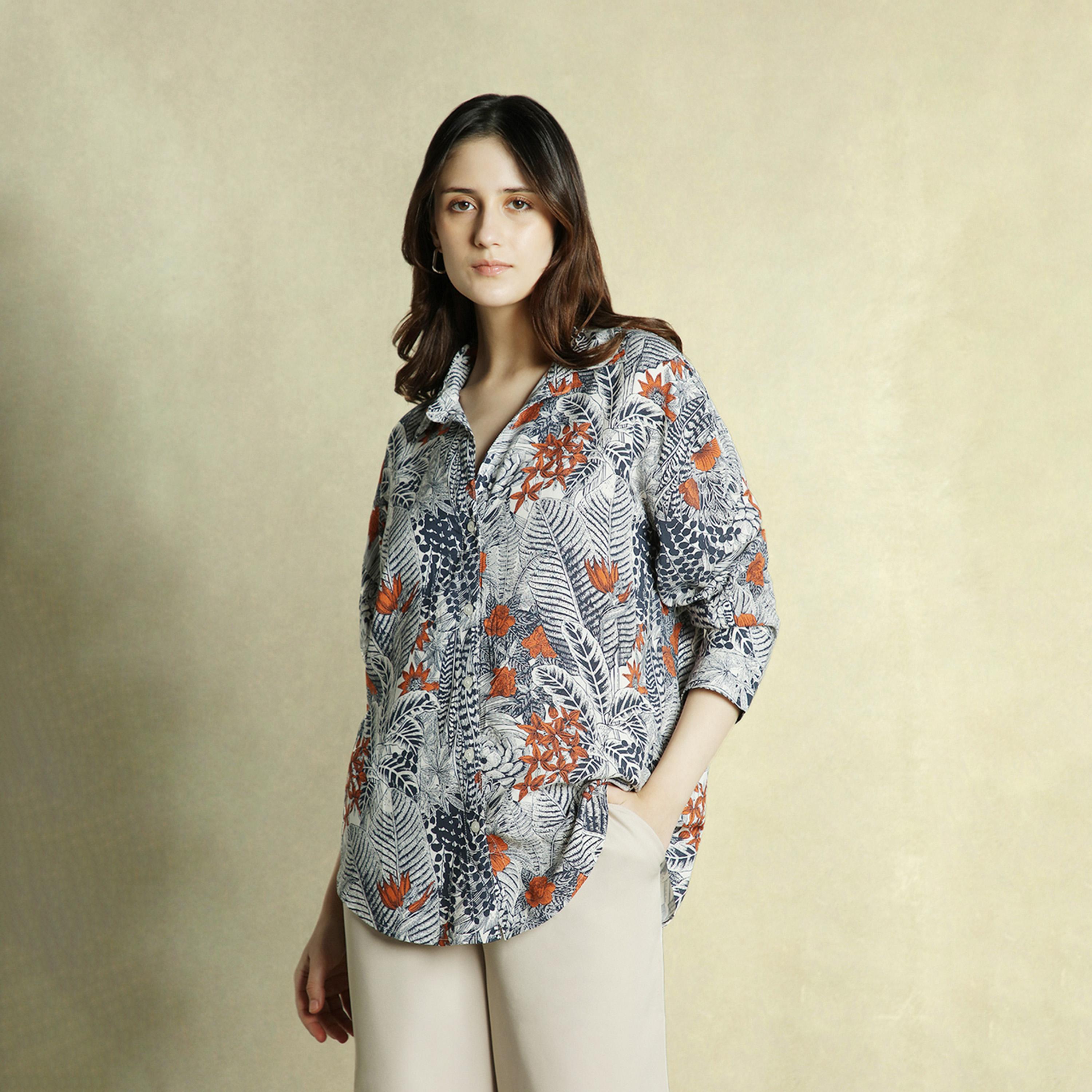 Dennis Lingo X Styli BLACK Oversized Spread Collar Regular Length Casual Occasion Printed Shirt-women-clothing-shirtsandblouses-shirts-image-2