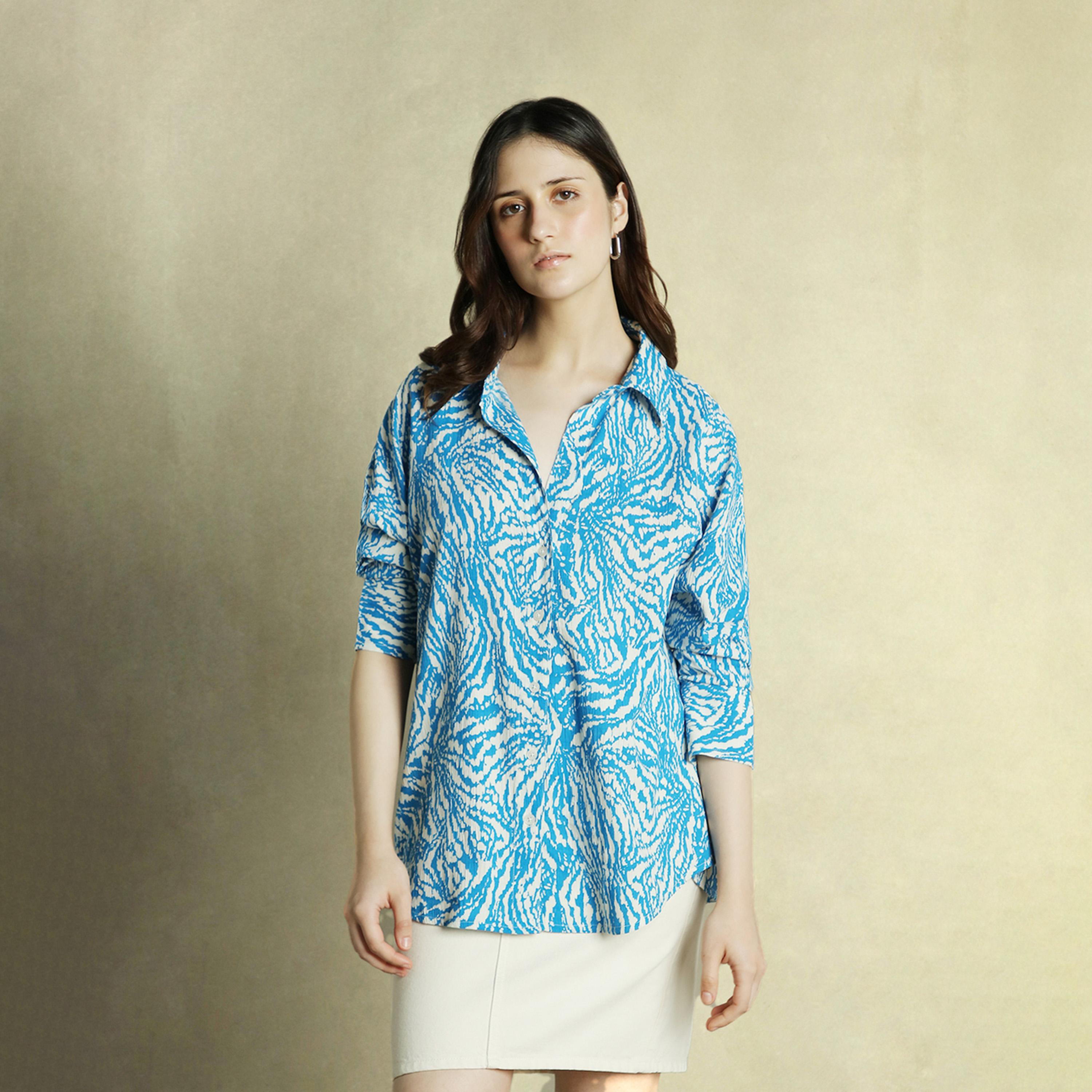 Dennis Lingo X Styli Cobalt Blue Printed Shirt for Women - Oversized Fit, Stylish-women-clothing-shirtsandblouses-shirts-image-6