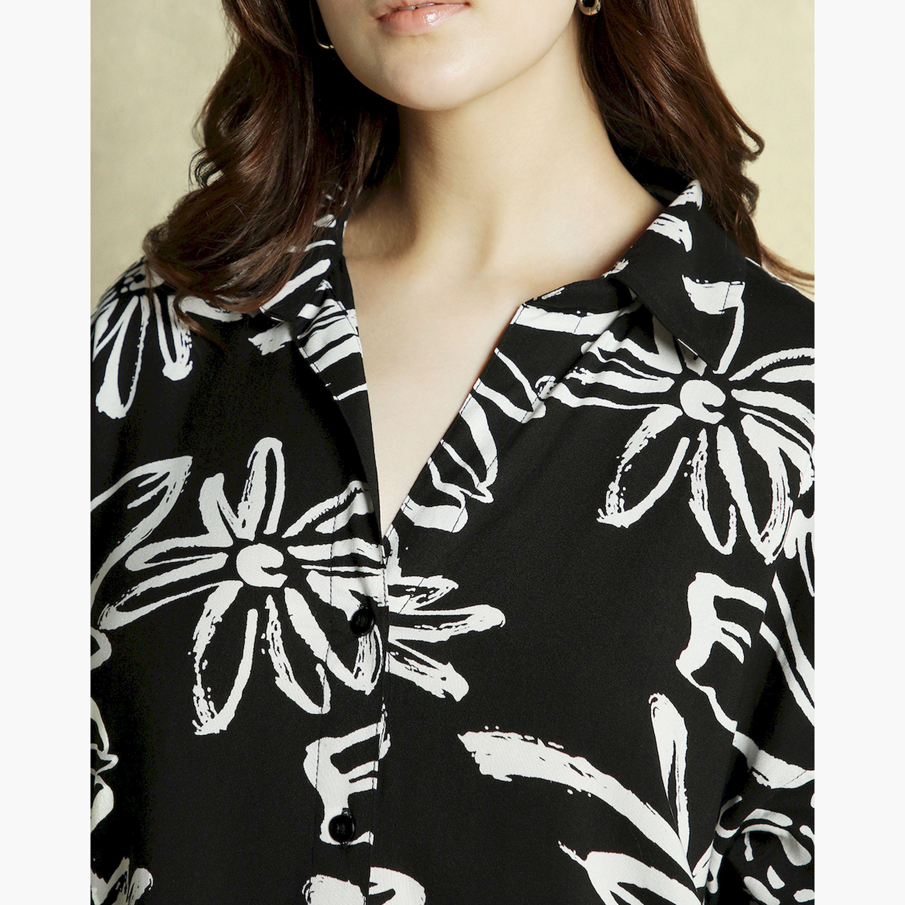 Dennis Lingo X Styli BLACK Oversized Spread Collar Regular Length Casual Occasion Printed Shirt-women-clothing-shirtsandblouses-shirts-image-4