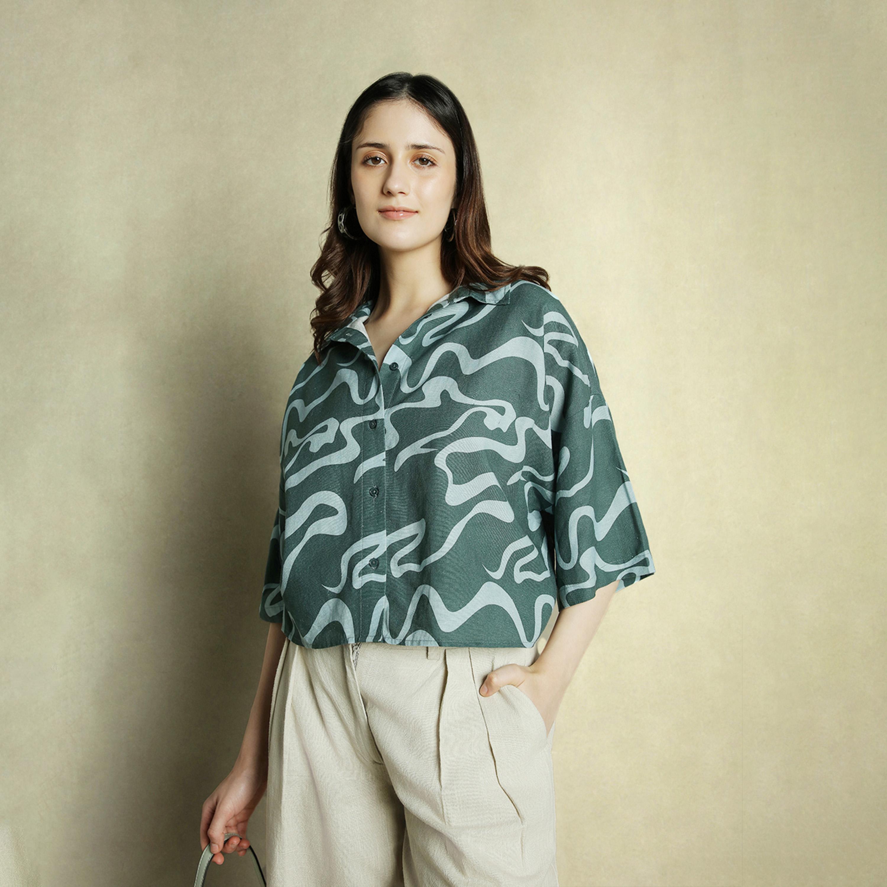 دينيس لينغو × ستايلي - بلوزة بقصة مريحة - أخضر-women-clothing-shirtsandblouses-blouses-image-1