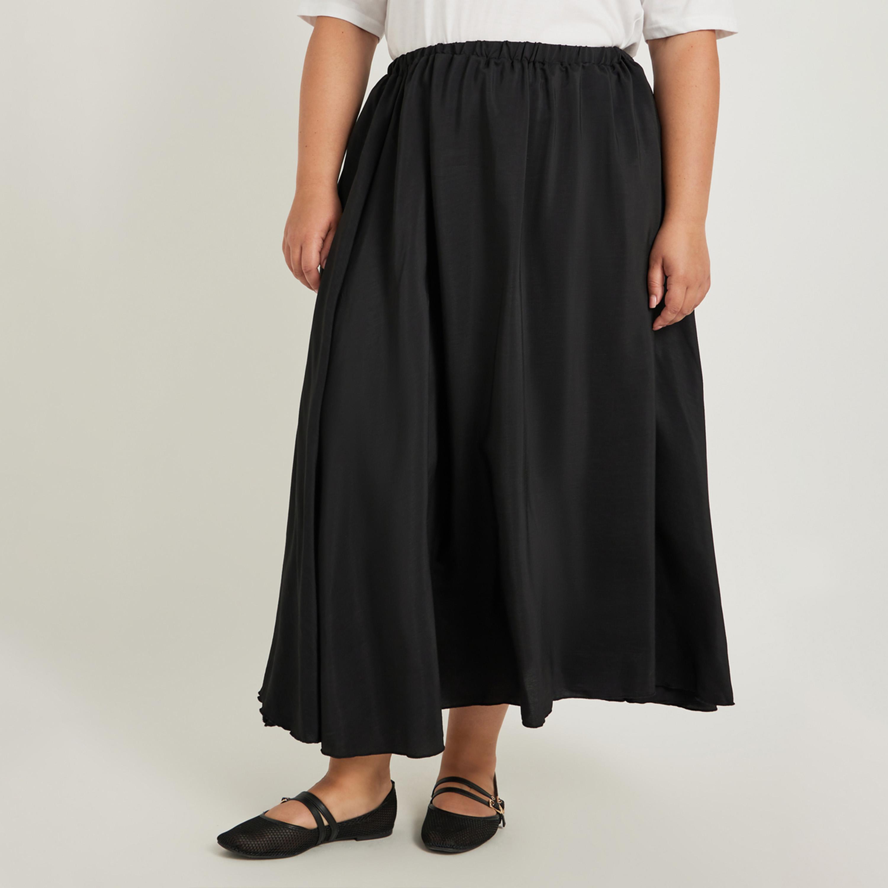 Styli Plus Size Plain A-Line Maxi Skirt with Elasticated Waistband-women-clothing-bottoms-skirts-image-1