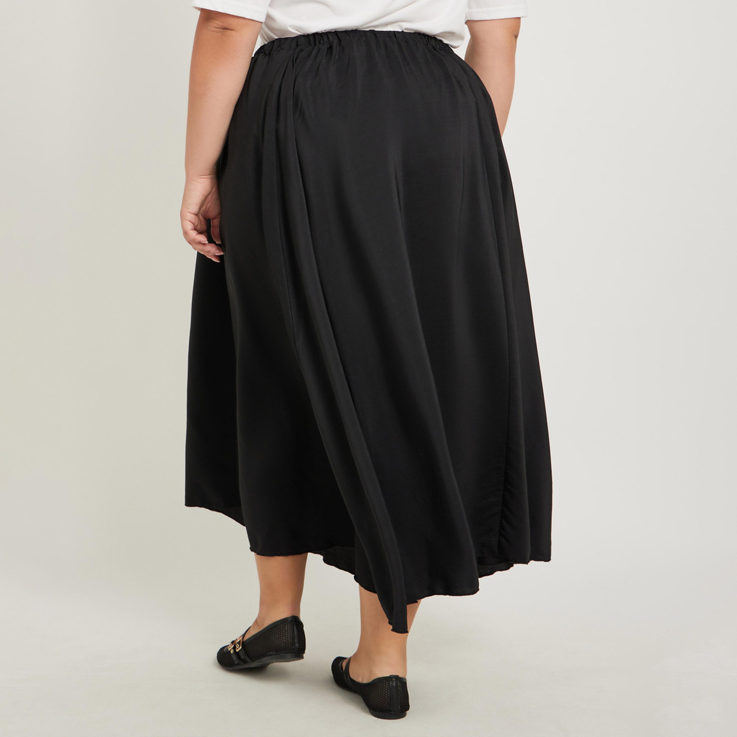 Styli Plus Size Plain A-Line Maxi Skirt with Elasticated Waistband-women-clothing-bottoms-skirts-image-4