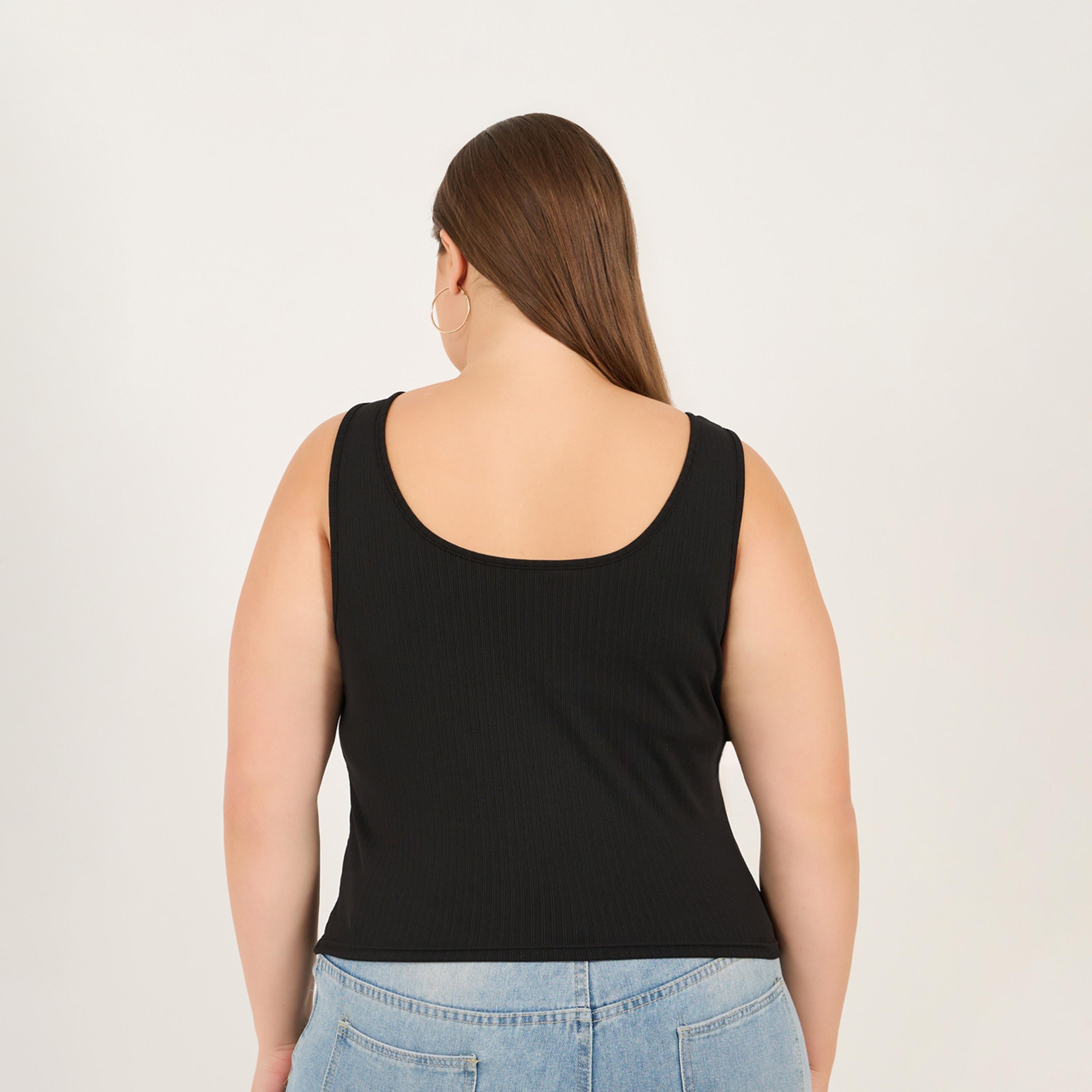 ستايلي - قميص جيرسي بدون أكمام بقصة ضيقة وياقة دائرية مقاس كبير-women-clothing-nightwear-pyjamas-tops-image-4