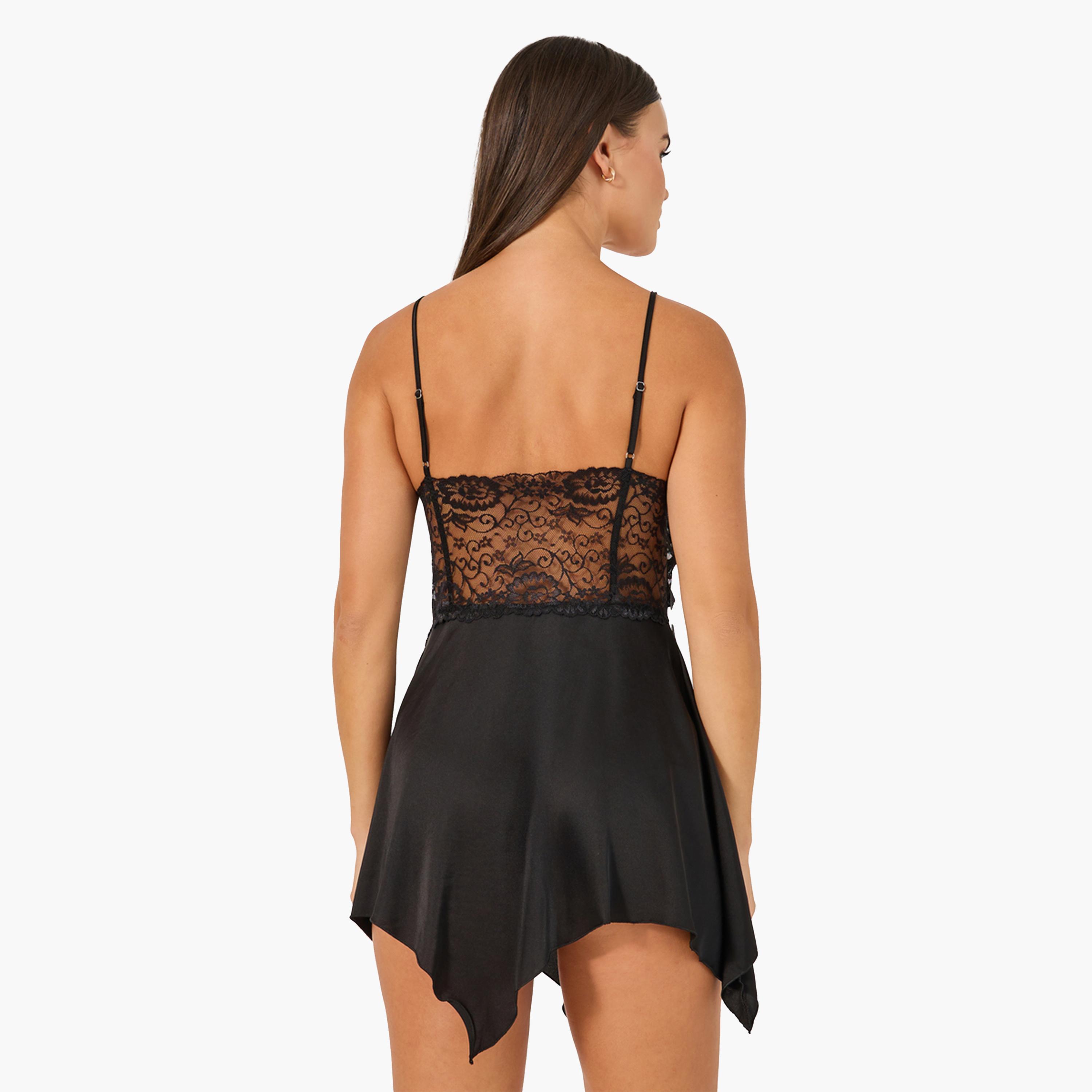 ستايلي-  بيبي دول بتفاصيل فراشة مع حاشية منديل-women-clothing-lingerie-babydollsandbodysuits-image-2