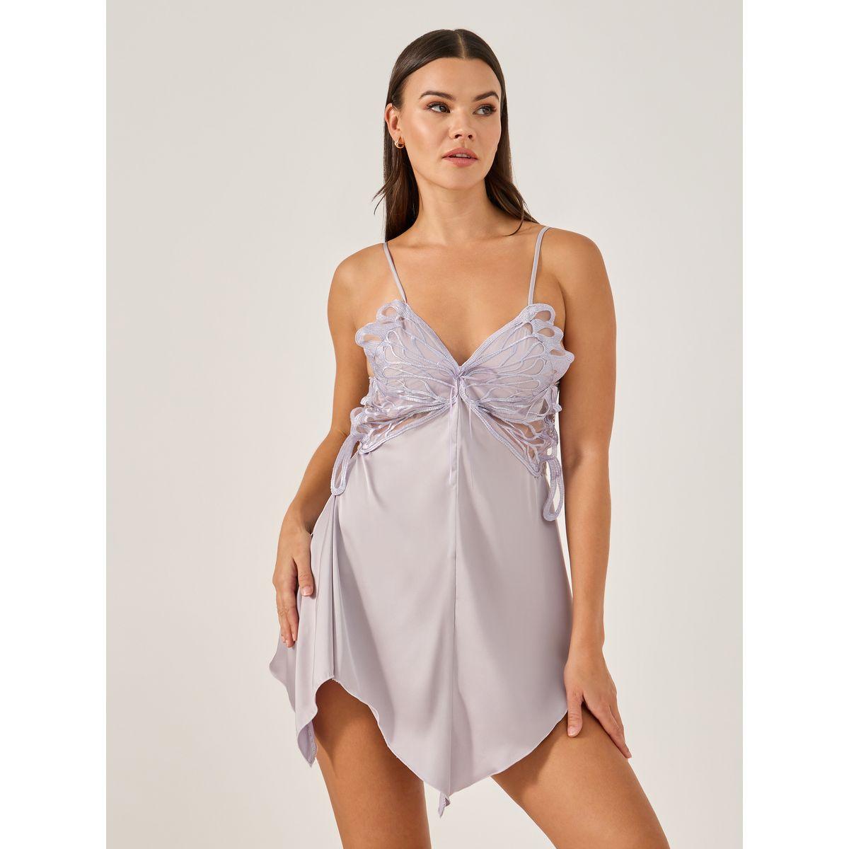 بيبي دول مزين بفراشة مع حافة كشكش-women-clothing-lingerie-babydollsandbodysuits-image-1