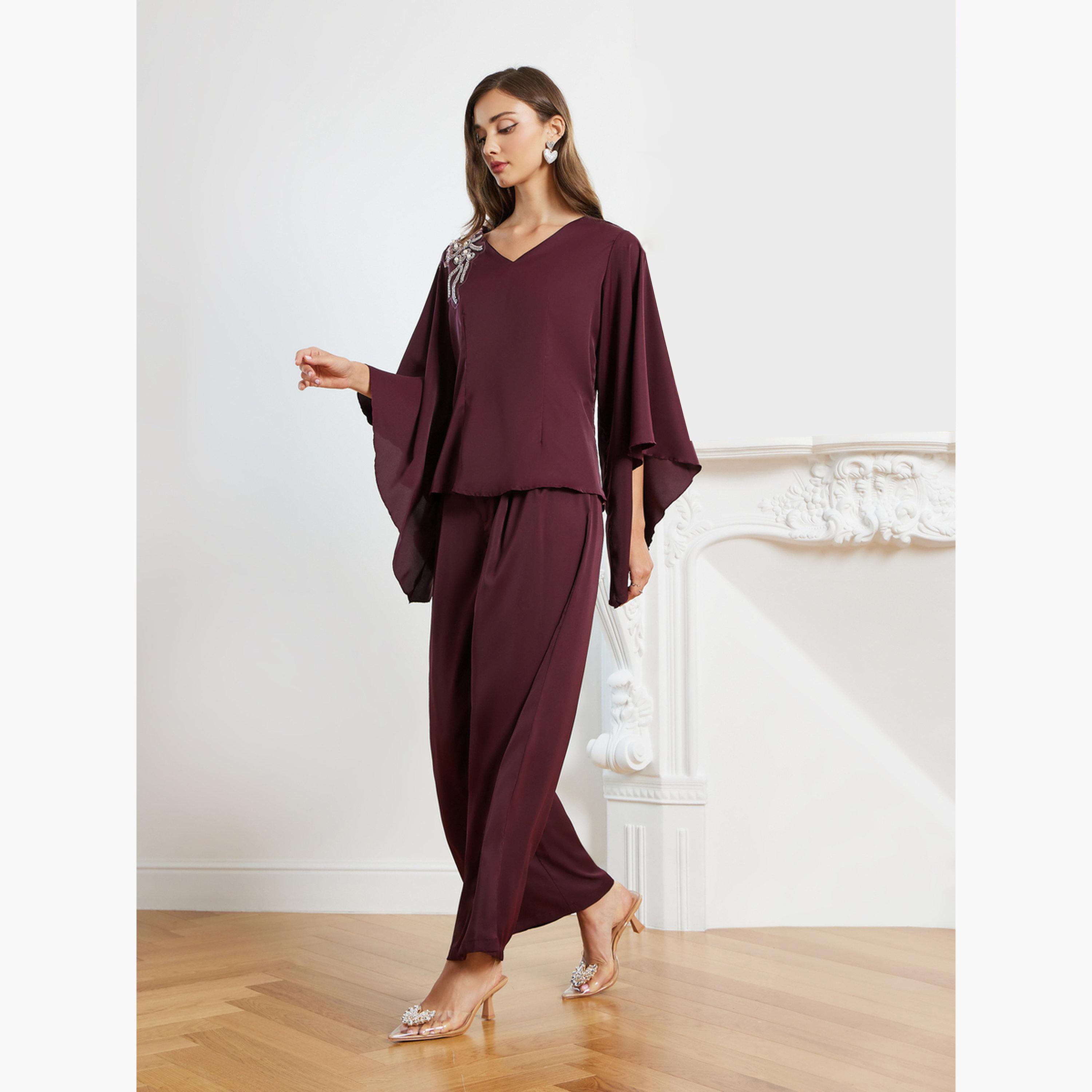 Styli Women Embellished Top and Wide Leg Pants Co-Ords-women-clothing-coordsets-image-1