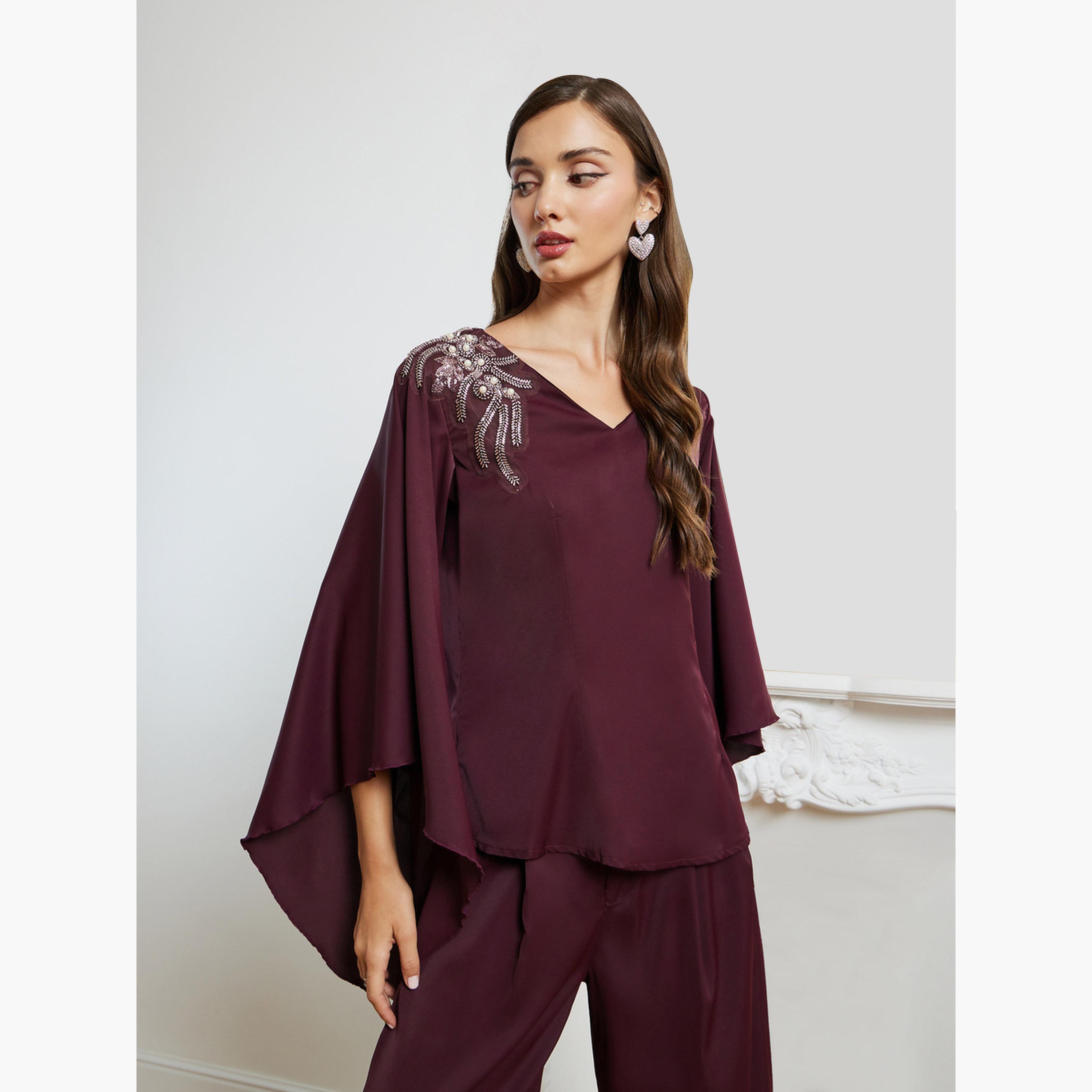 طقم منسق من بنطال بأرجل واسعة وبلوزة منمقة-women-clothing-coordsets-image-2