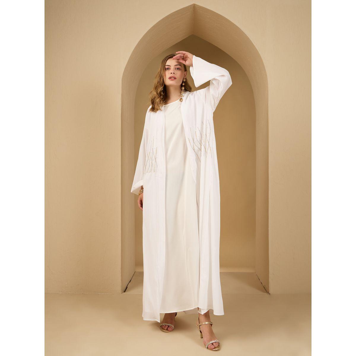 أميرة x ستايلي عباية بتفاصيل مُنمقة مع فستان ساتان ووشاح-women-arabicclothing-abayas-image-3