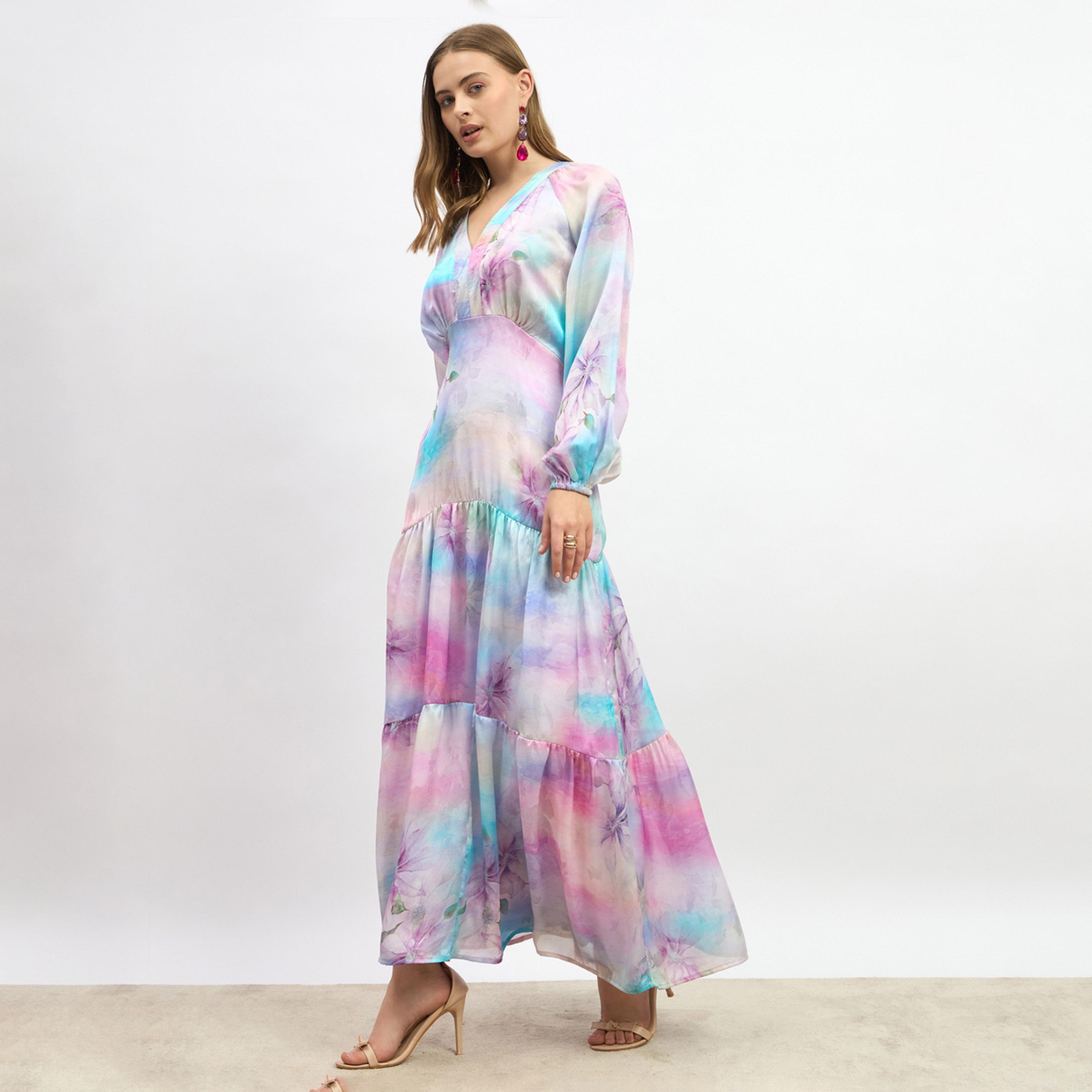 ستايلي - فستان ماكسي بقصة حورية البحر بأكمام طويلة وطبعة زهور-women-clothing-dresses-image-3