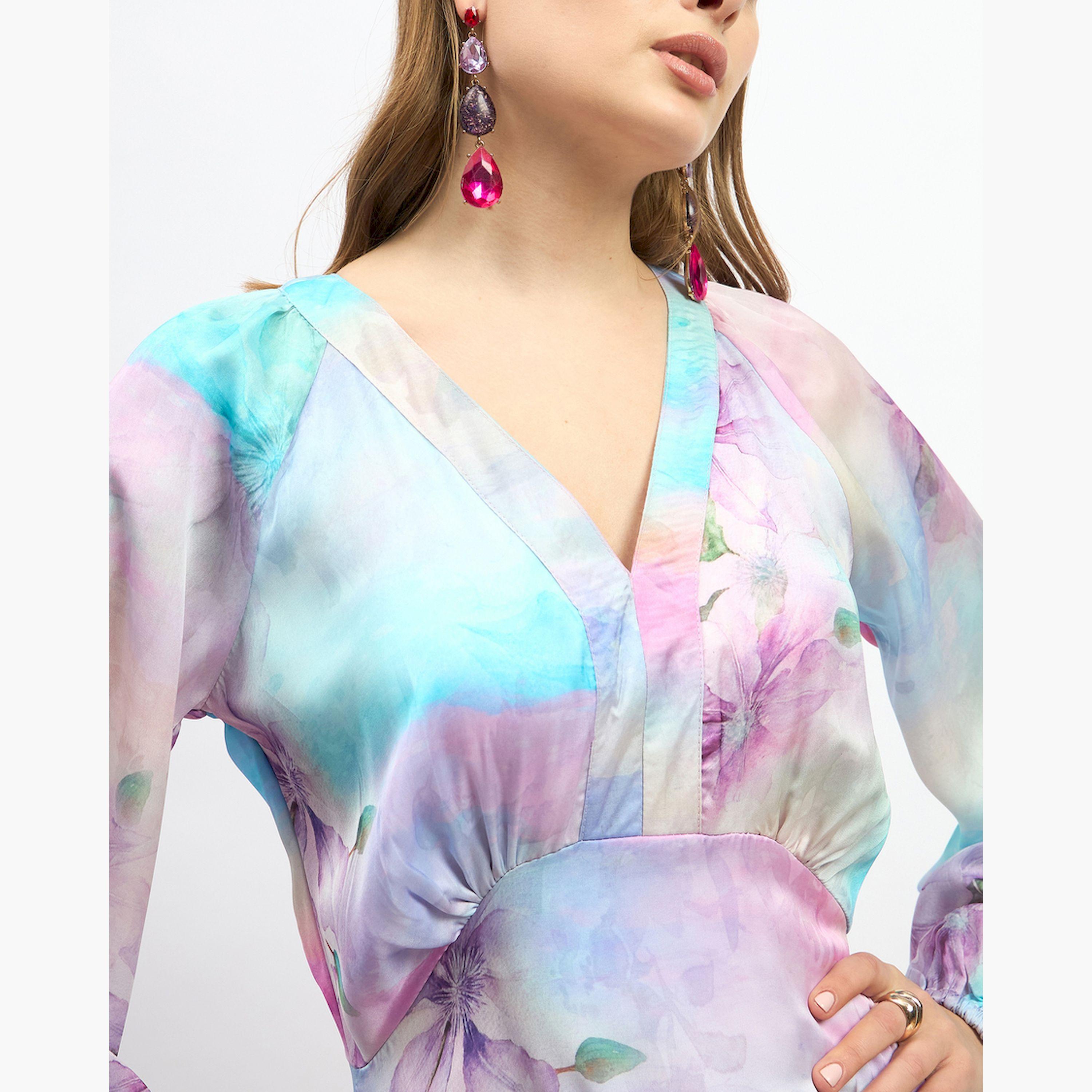 ستايلي - فستان ماكسي بقصة حورية البحر بأكمام طويلة وطبعة زهور-women-clothing-dresses-image-4
