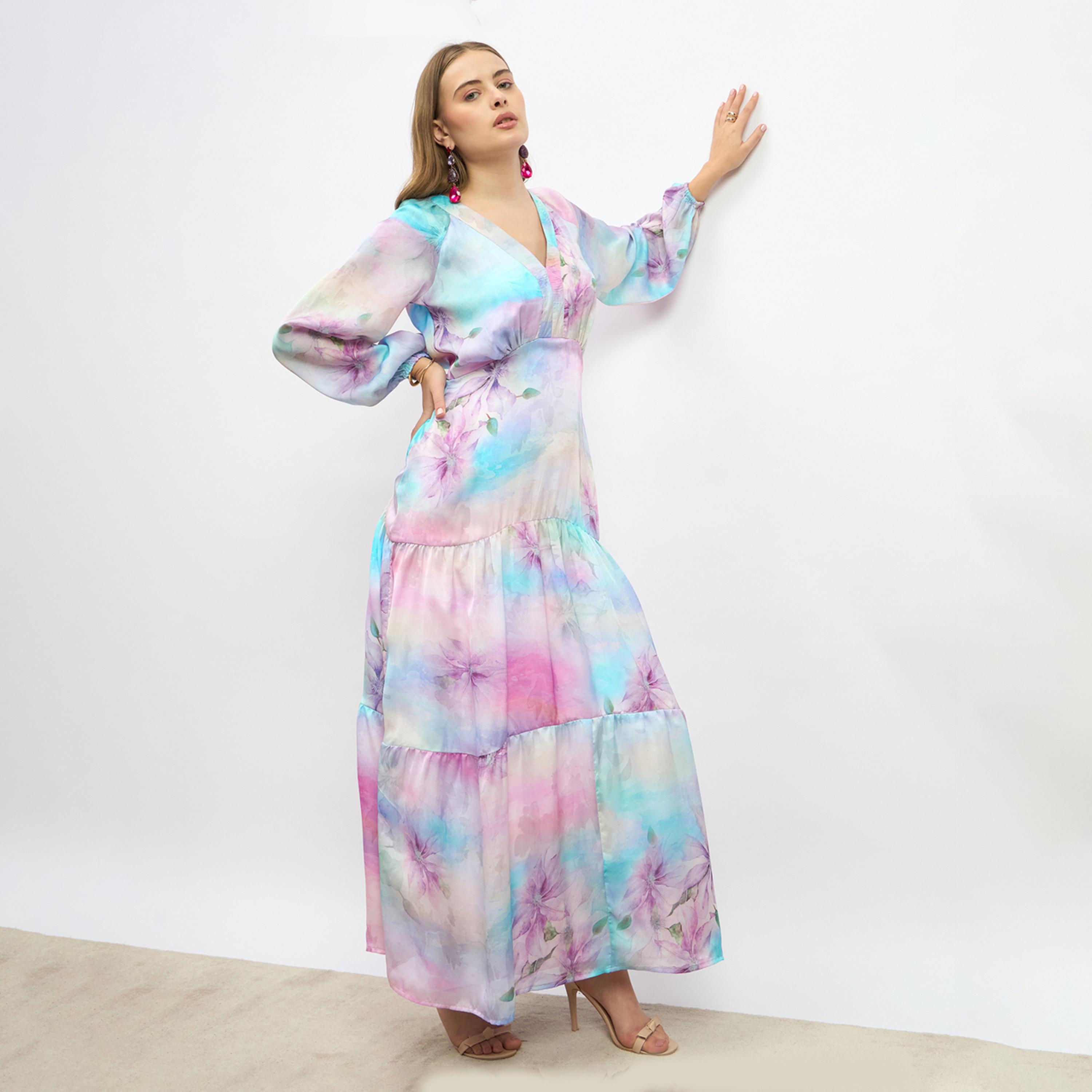 ستايلي - فستان ماكسي بقصة حورية البحر بأكمام طويلة وطبعة زهور-women-clothing-dresses-image-6