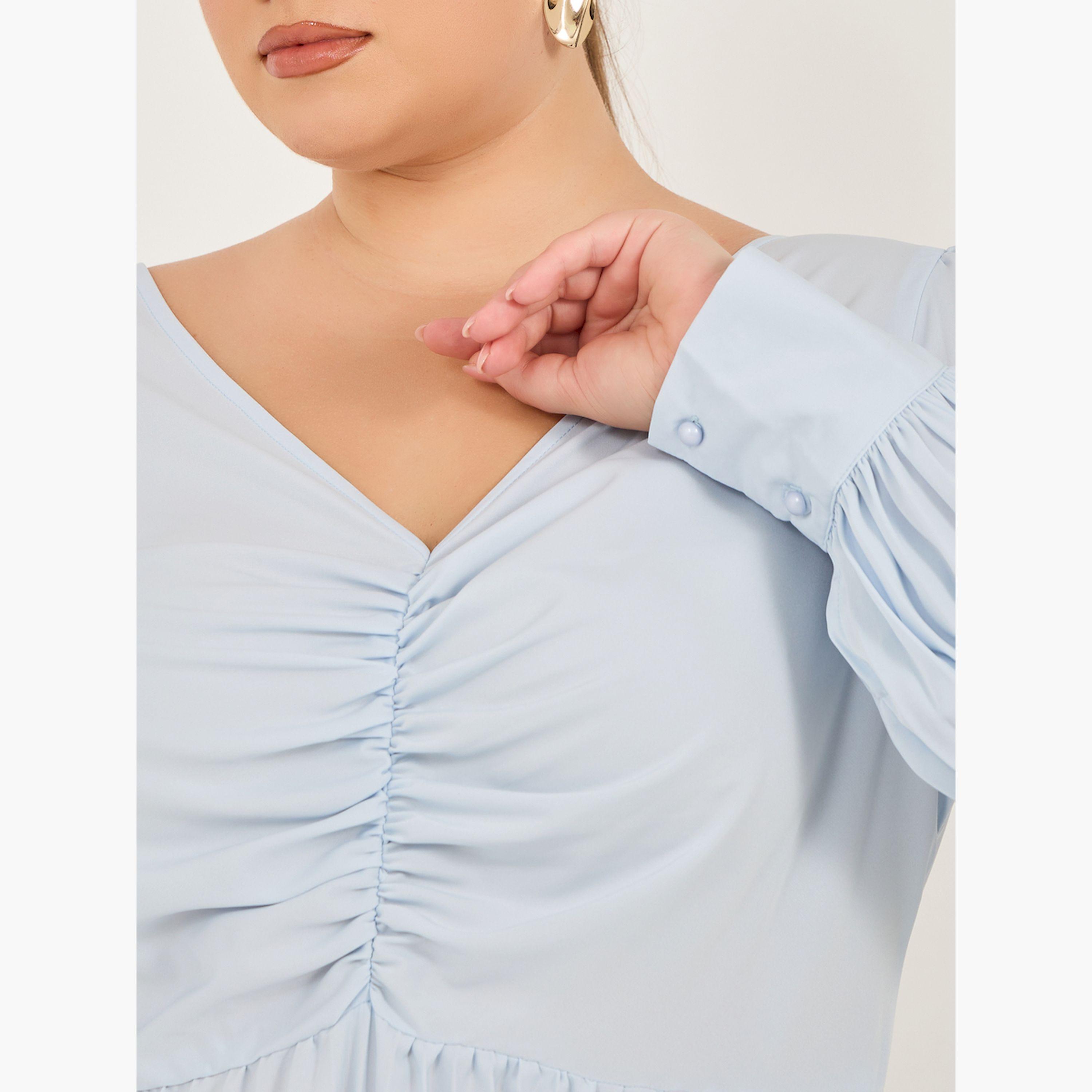 ستايلي - فستان ماكسي بأكمام طويلة وثنيات وقصة A بمقاسات كبيرة-women-clothing-dresses-image-4