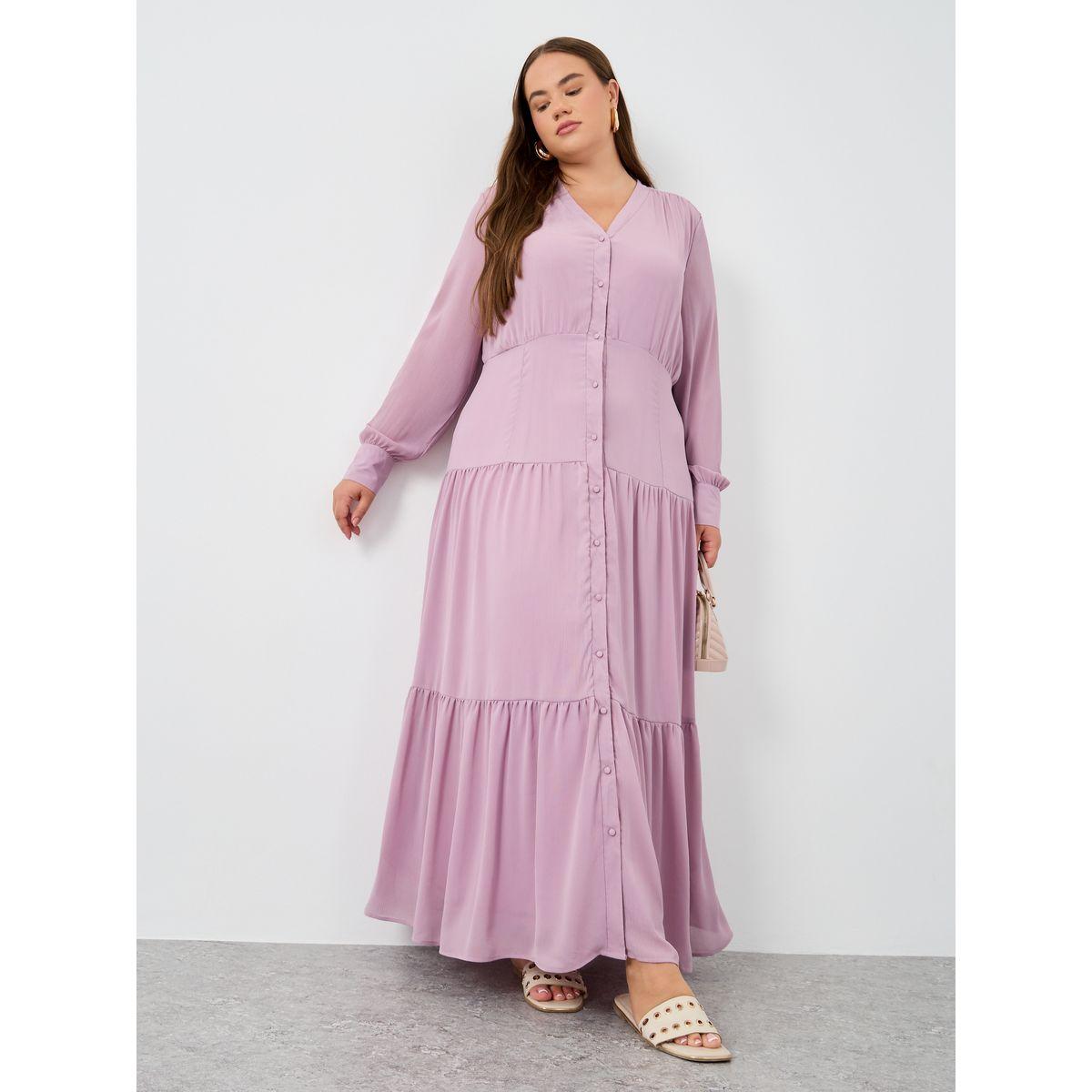 فستان طويل بمقاس كبير وأكمام بالون-women-clothing-dresses-image-1