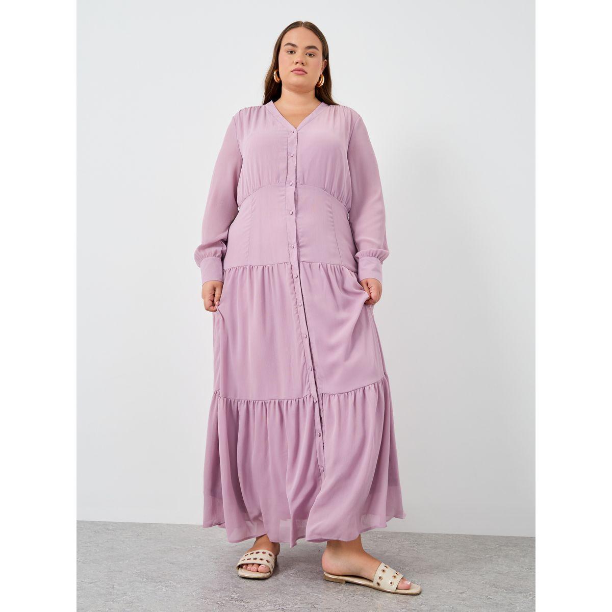 Styli Plus Size Solid Balloon Sleeves Shirt Maxi Dress-women-clothing-dresses-image-2