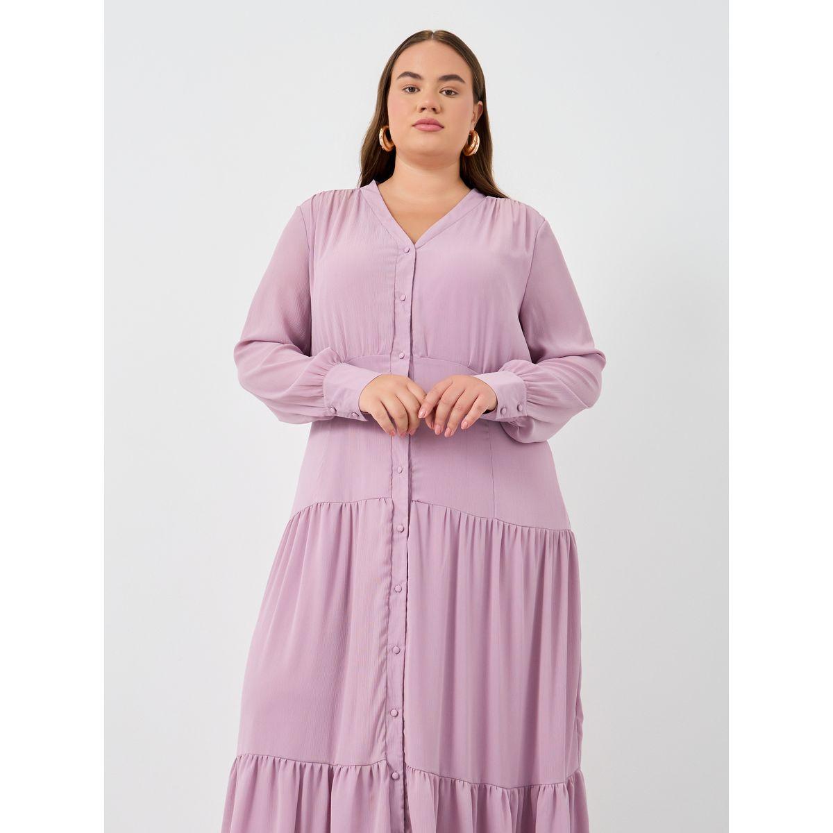 Styli Plus Size Solid Balloon Sleeves Shirt Maxi Dress-women-clothing-dresses-image-3
