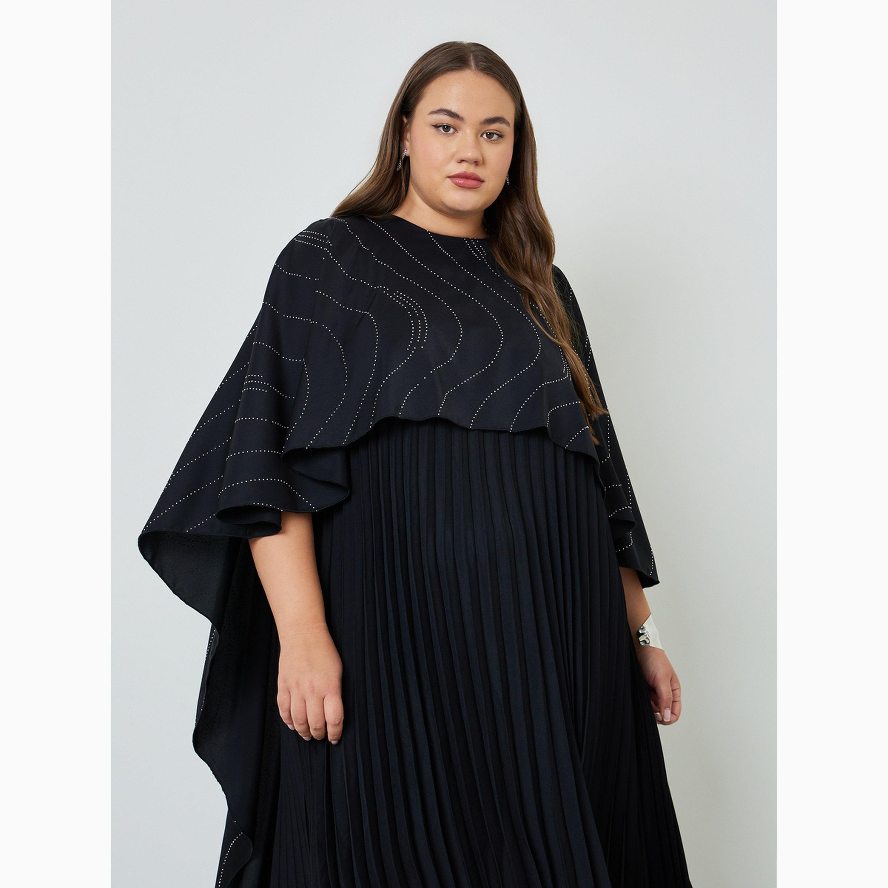 Styli Plus Size Cape Sleeve Pleated Maxi Dress-women-clothing-dresses-image-2