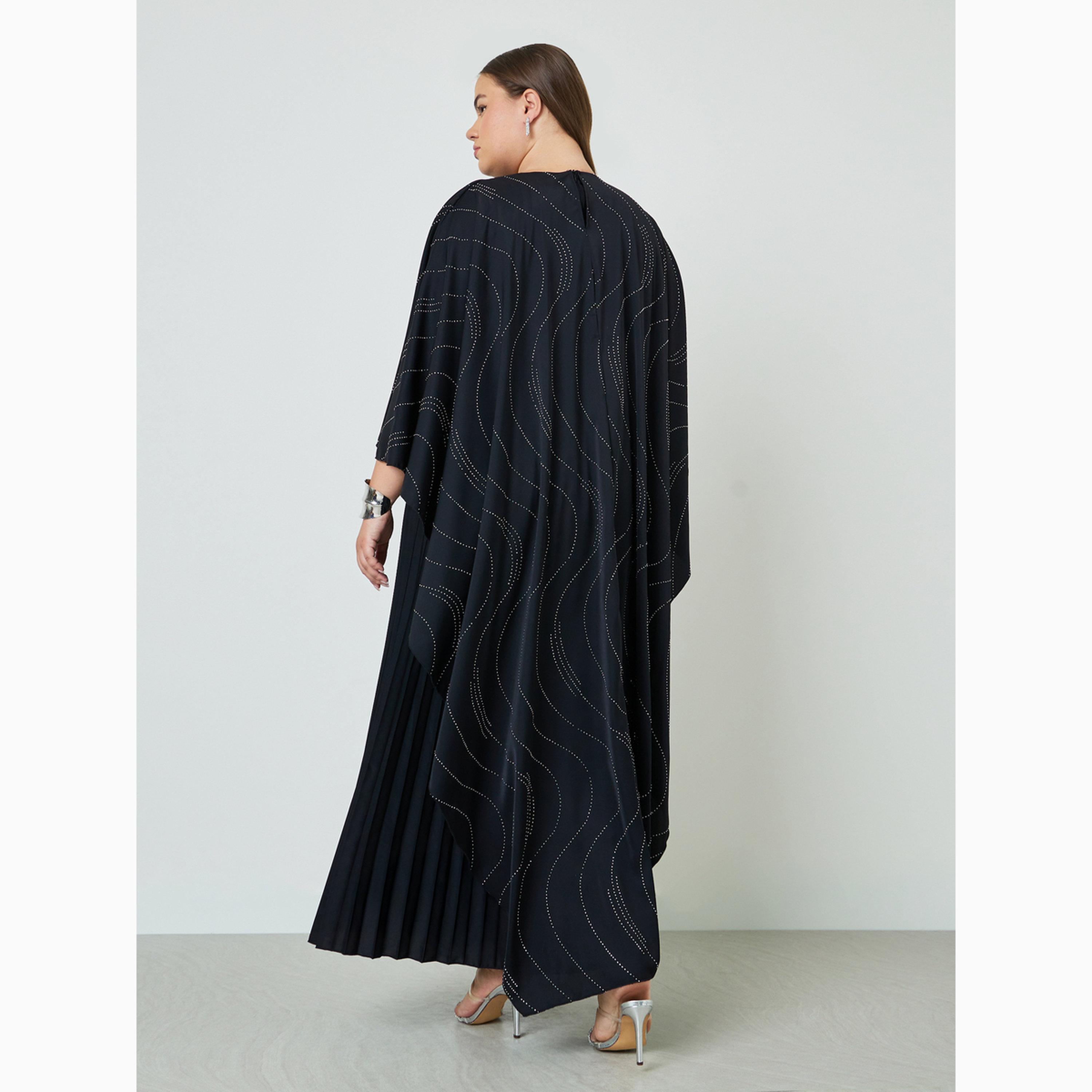 Styli Plus Size Cape Sleeve Pleated Maxi Dress-women-clothing-dresses-image-4