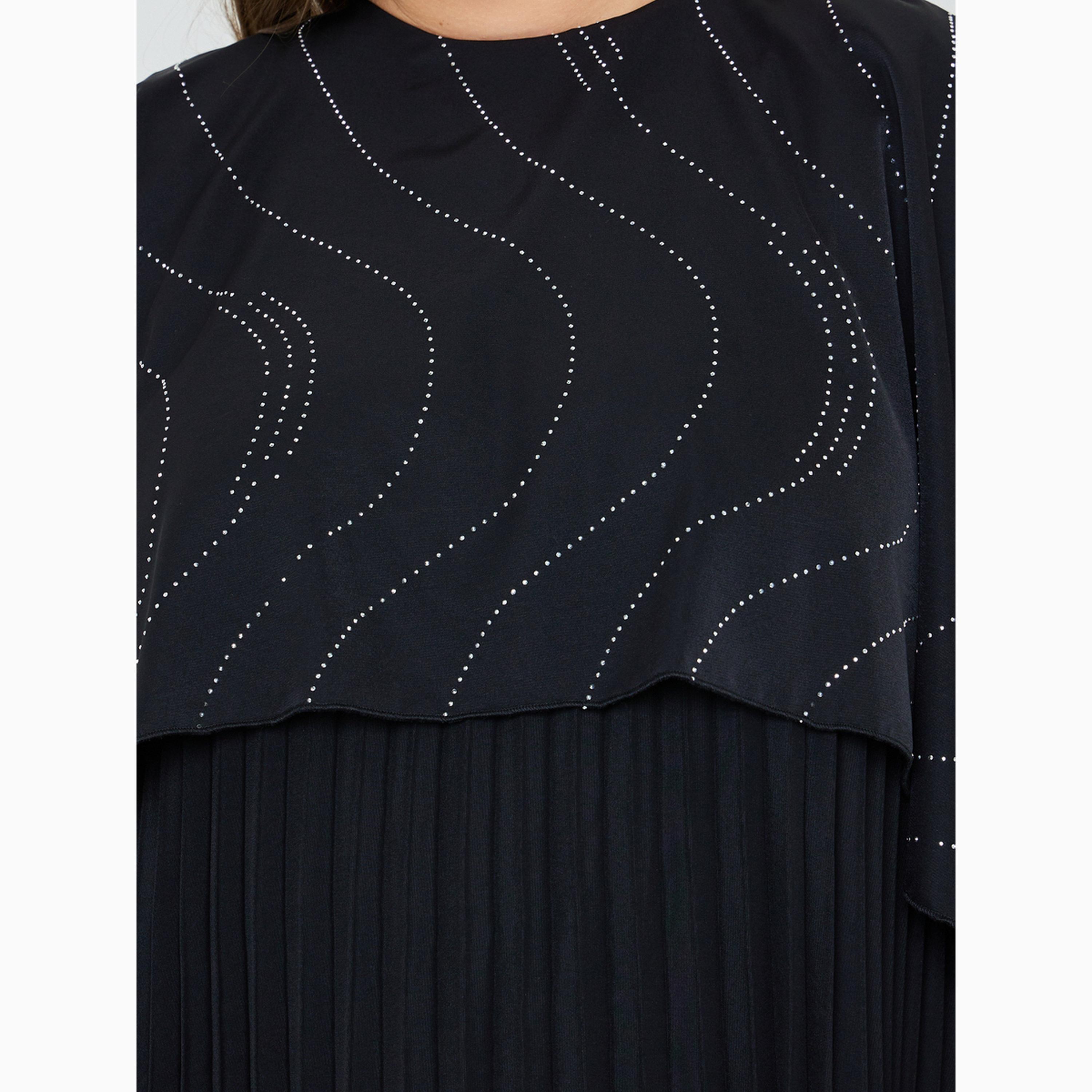 فستان ماكسي طويل مكسر بأكمام كاب بمقاس كبير-women-clothing-dresses-image-5