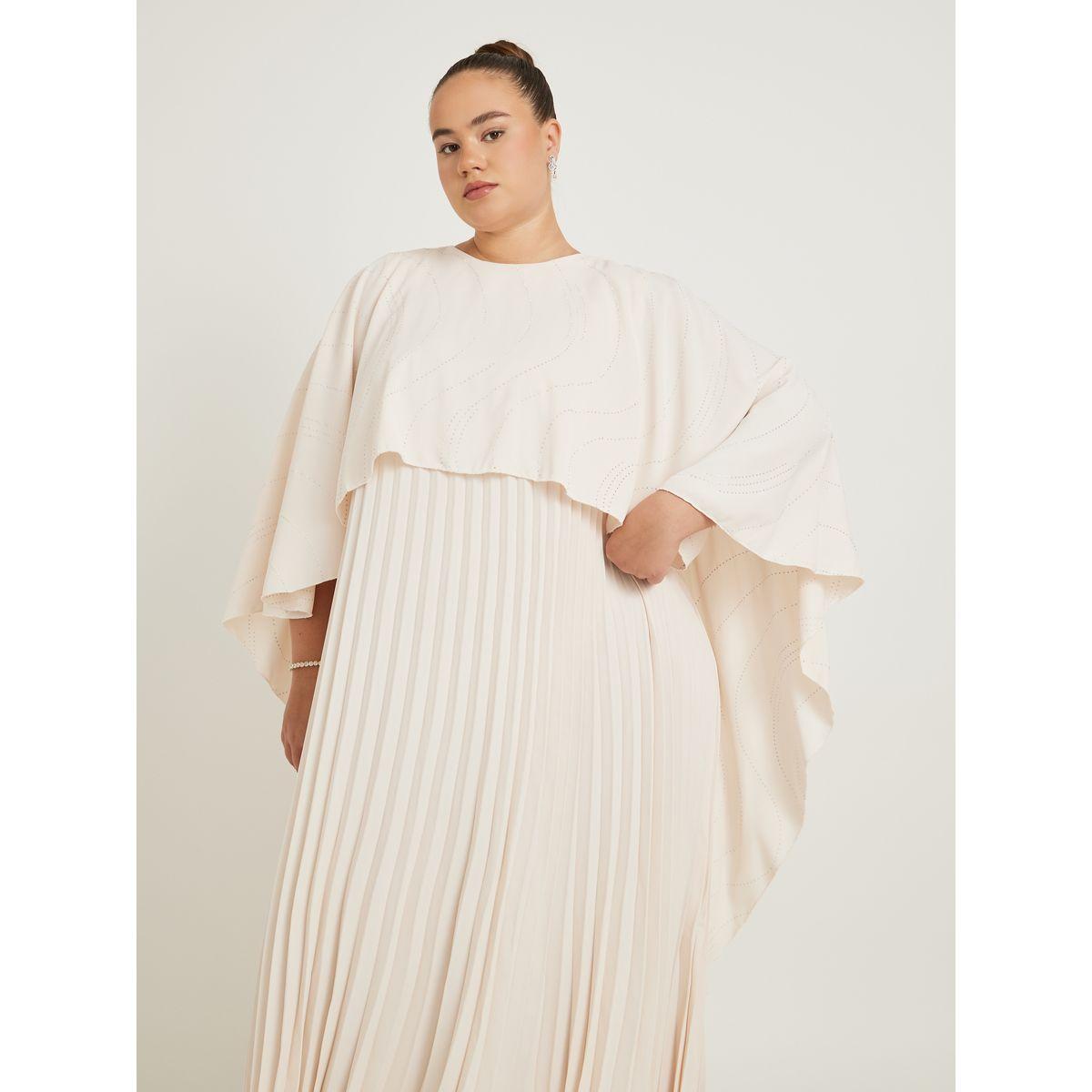 Styli Plus Size Plain Pleated Cape Maxi Dress-women-clothing-dresses-image-3
