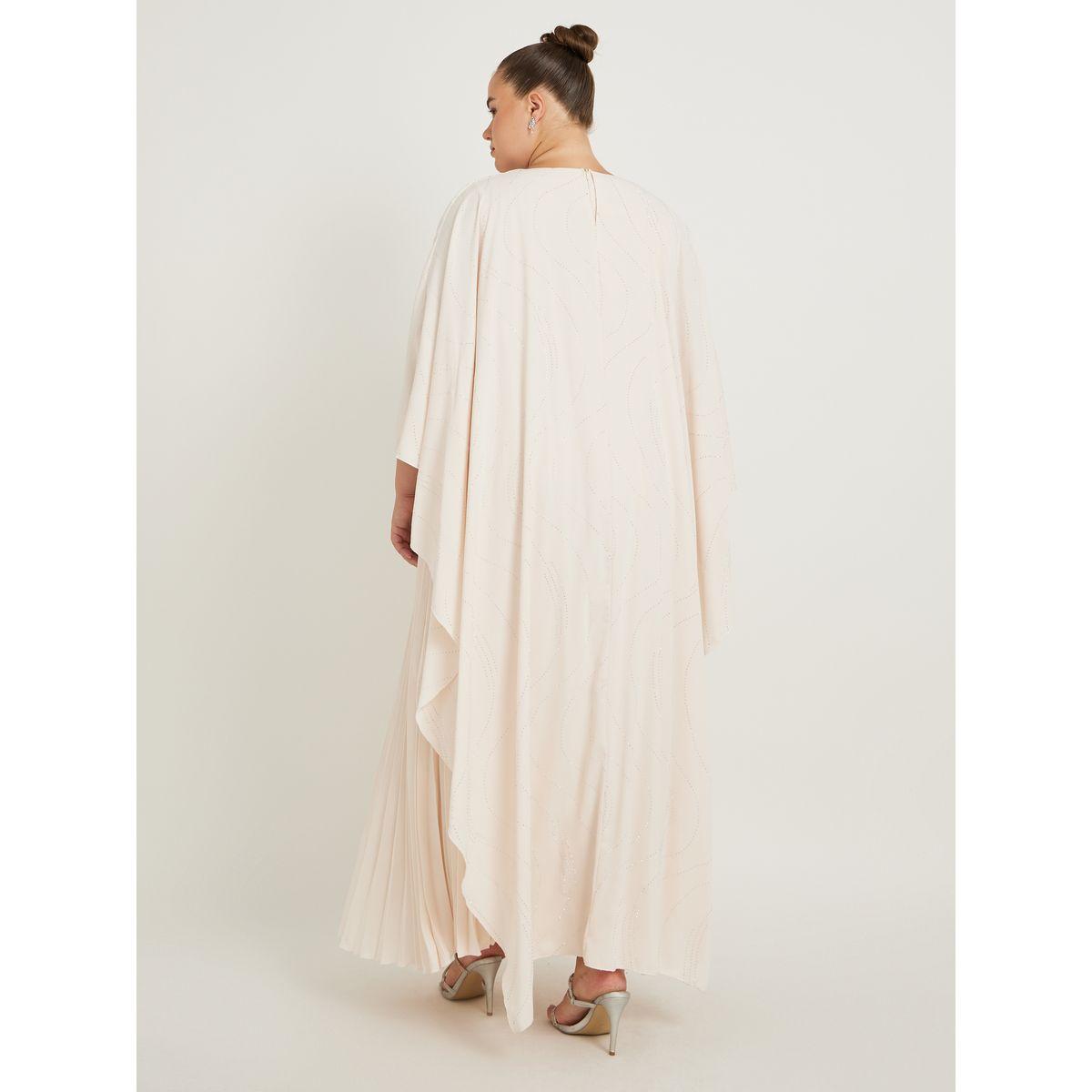 Styli Plus Size Plain Pleated Cape Maxi Dress-women-clothing-dresses-image-5