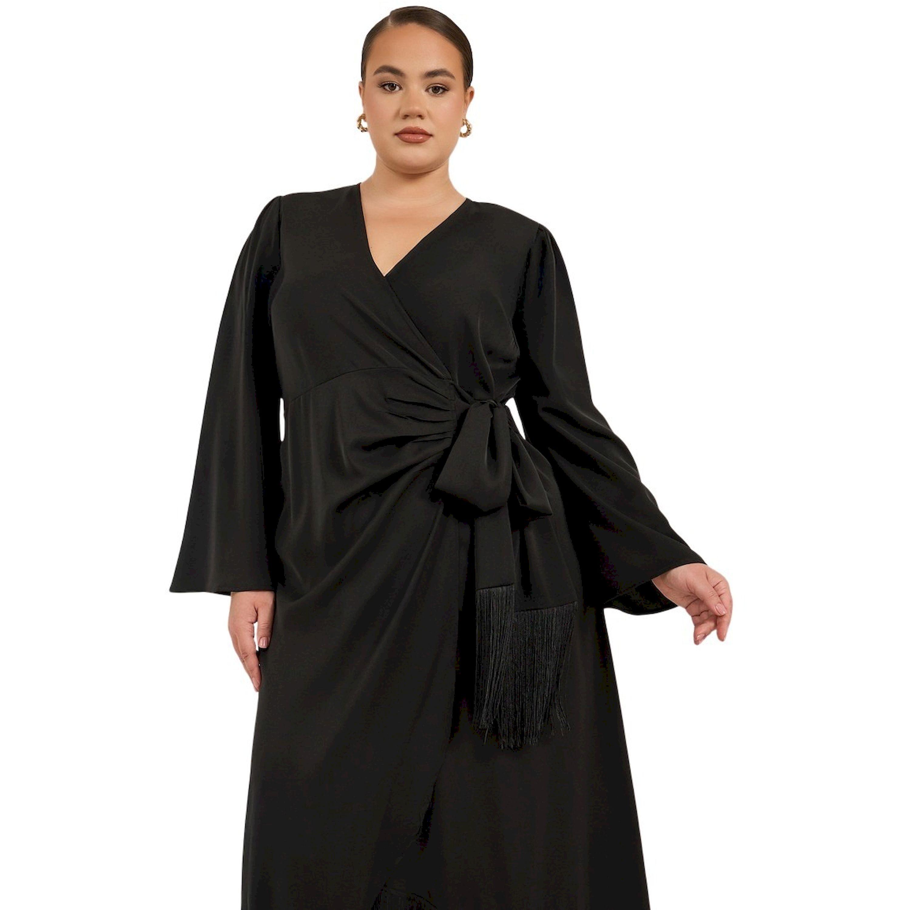 ستايلي - فستان ماكسي بأكمام طويلة ومقاس كبير مع حافة مزينة بالشراشيب-women-clothing-dresses-image-2