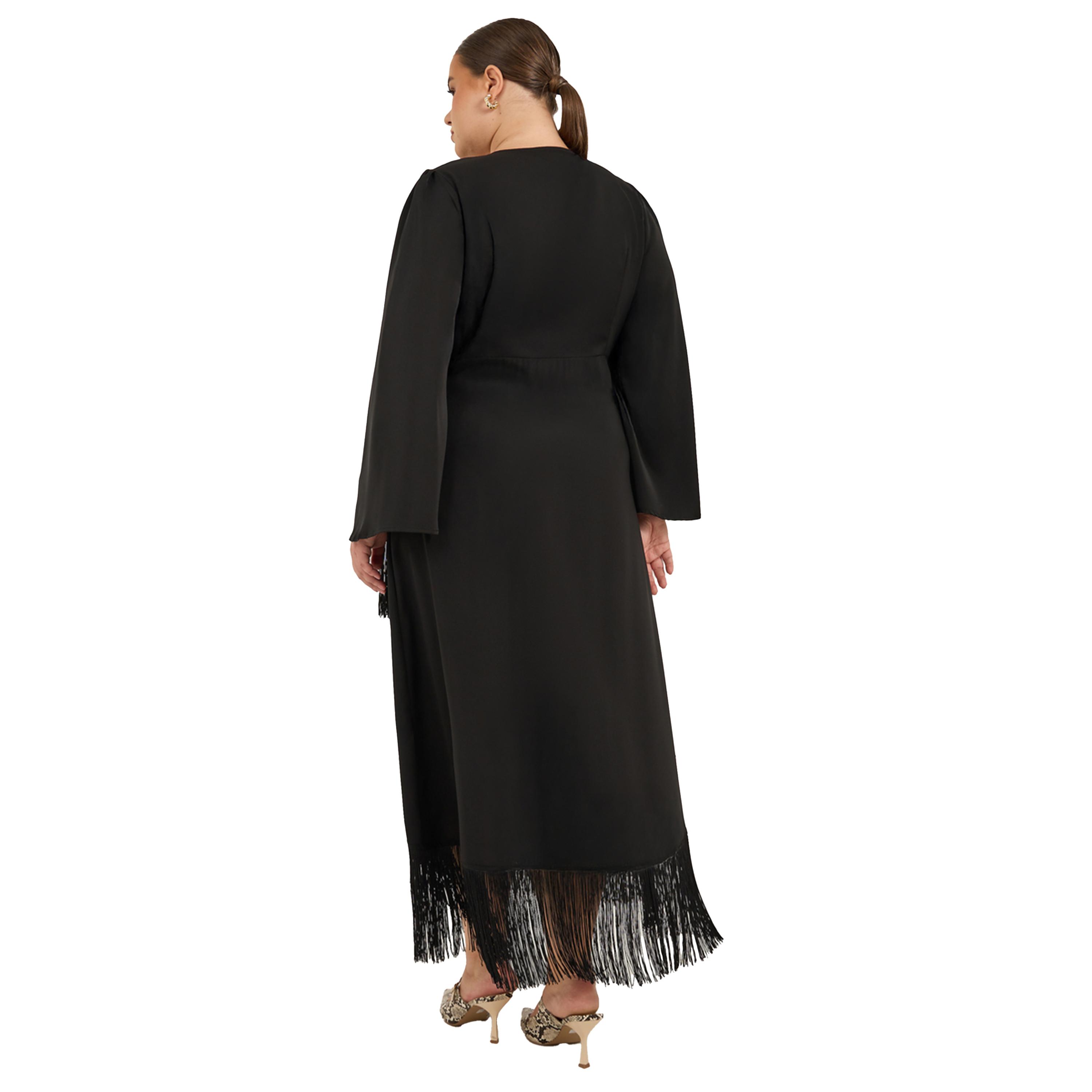 ستايلي - فستان ماكسي بأكمام طويلة ومقاس كبير مع حافة مزينة بالشراشيب-women-clothing-dresses-image-4
