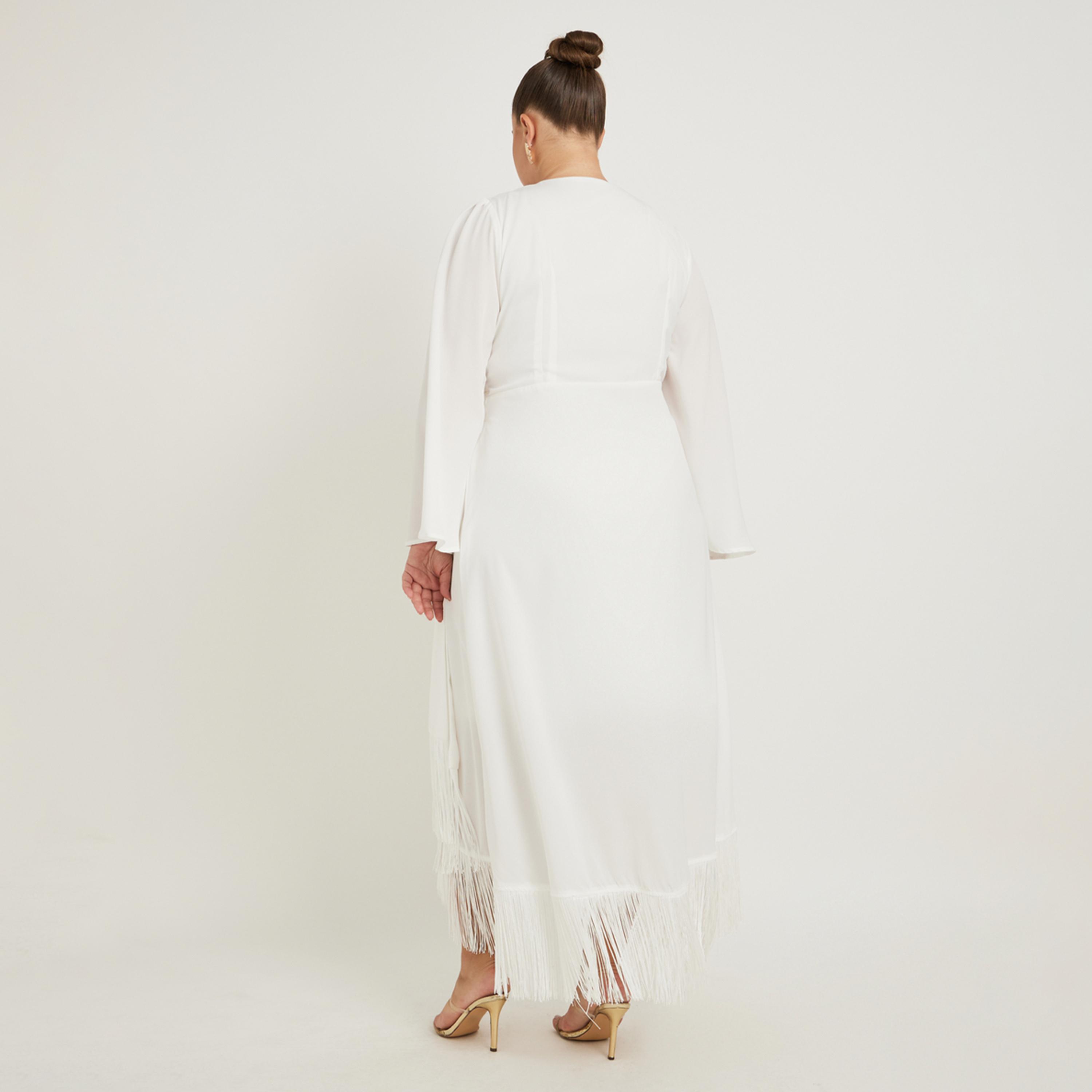 ستايلي - فستان ماكسي بأكمام طويلة ومقاس كبير مع حافة مزينة بالشراشيب-women-clothing-dresses-image-5