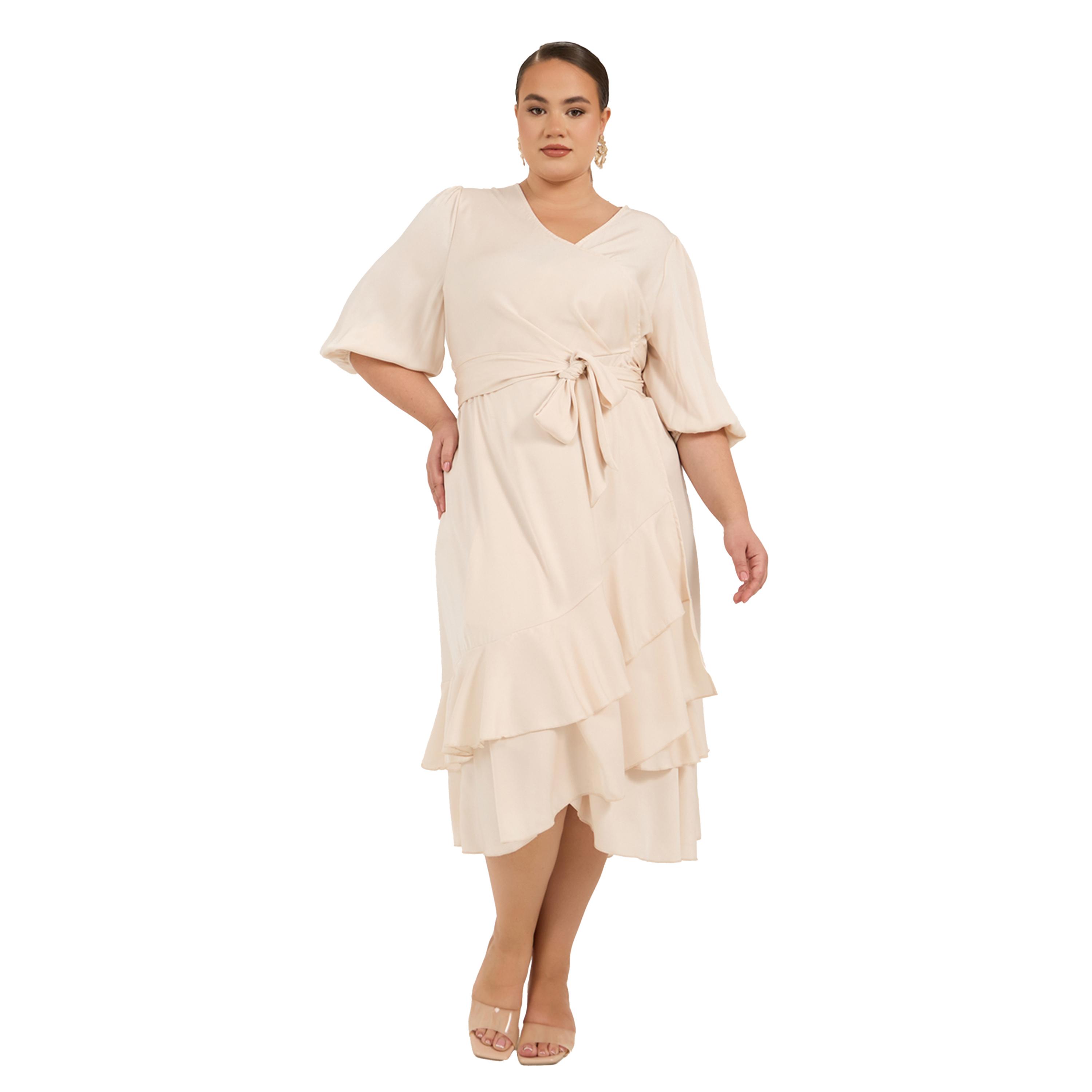 ستايلي - فستان ميدي بأكمام منفوخة ومقاس كبير-women-clothing-dresses-image-1