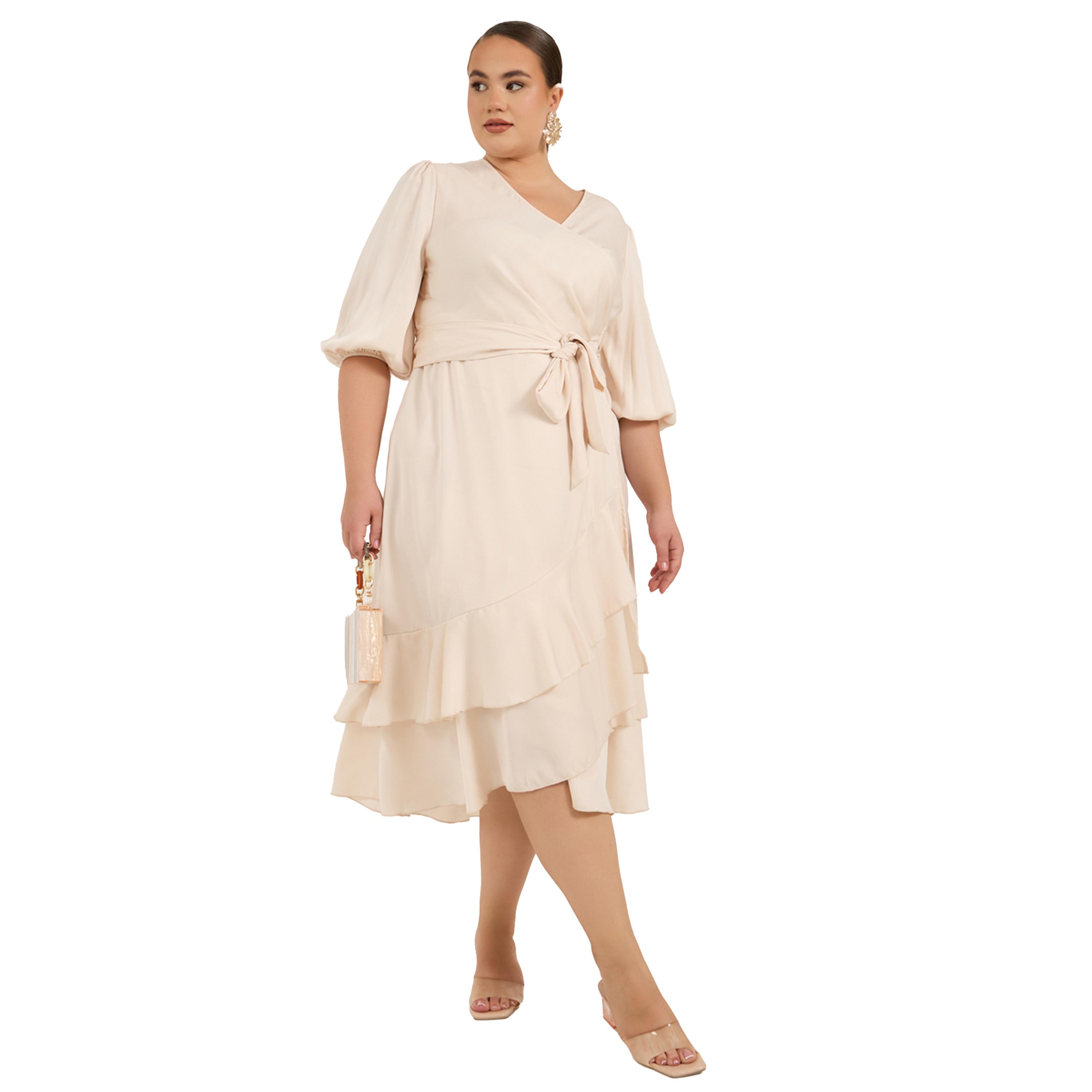 ستايلي - فستان ميدي بأكمام منفوخة ومقاس كبير-women-clothing-dresses-image-2