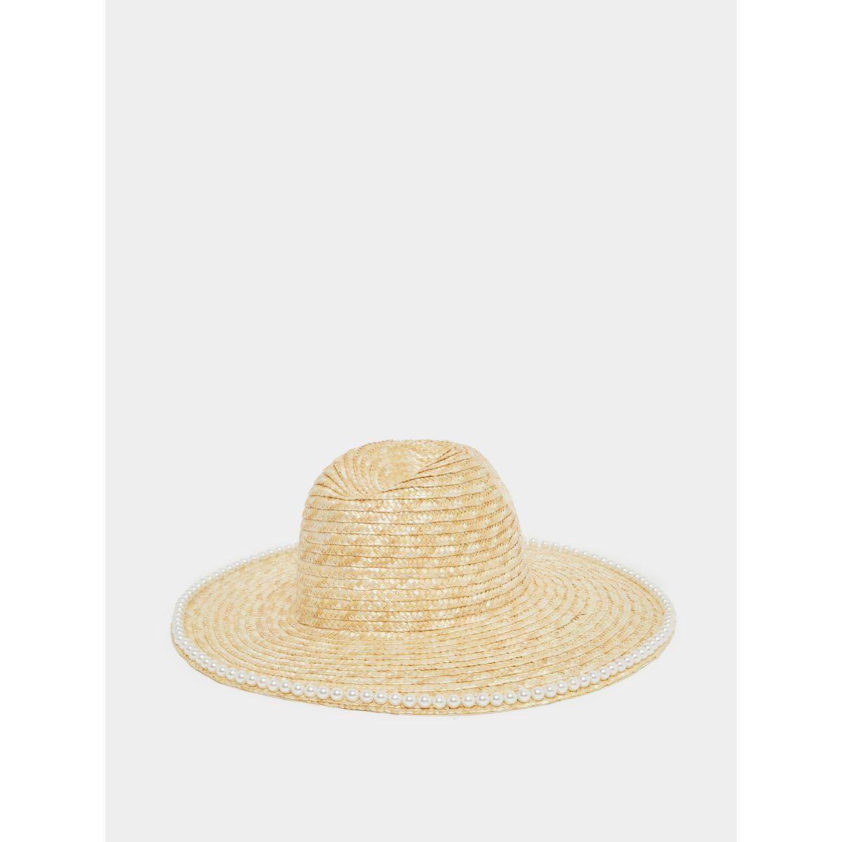Styli Faux Pearl Embellished Straw Fedora Hat-women-winterwear-capsandhats-image-2