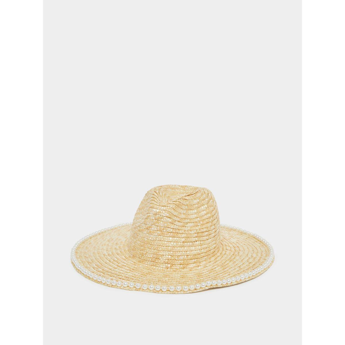 Styli Faux Pearl Embellished Straw Fedora Hat-women-winterwear-capsandhats-image-5