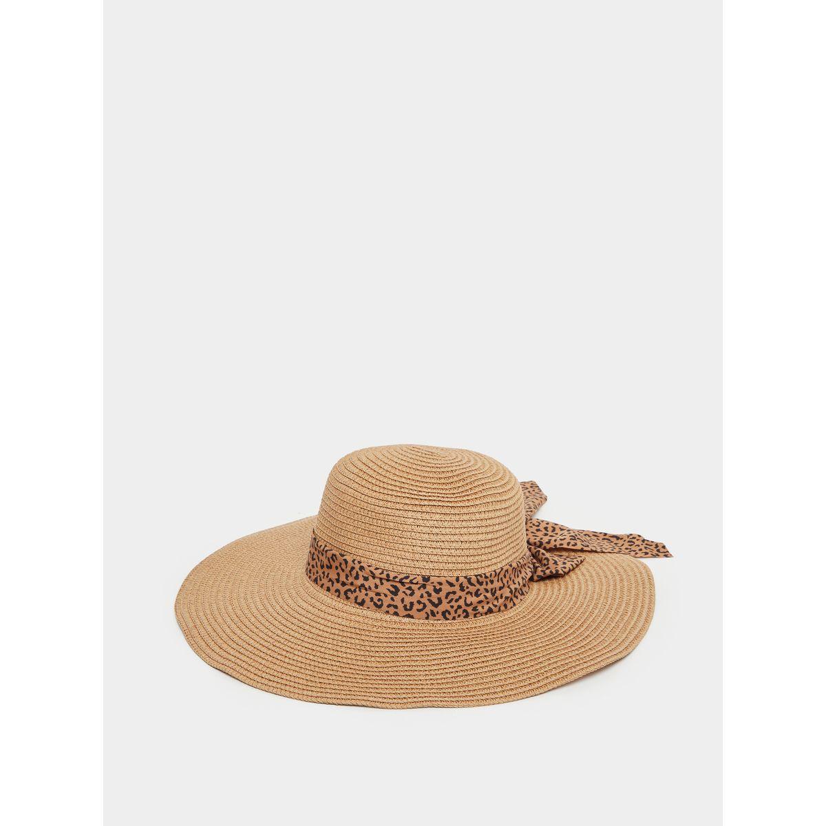 Styli Animal Print Ribbon Detail Straw Panama Hat-women-winterwear-capsandhats-image-1