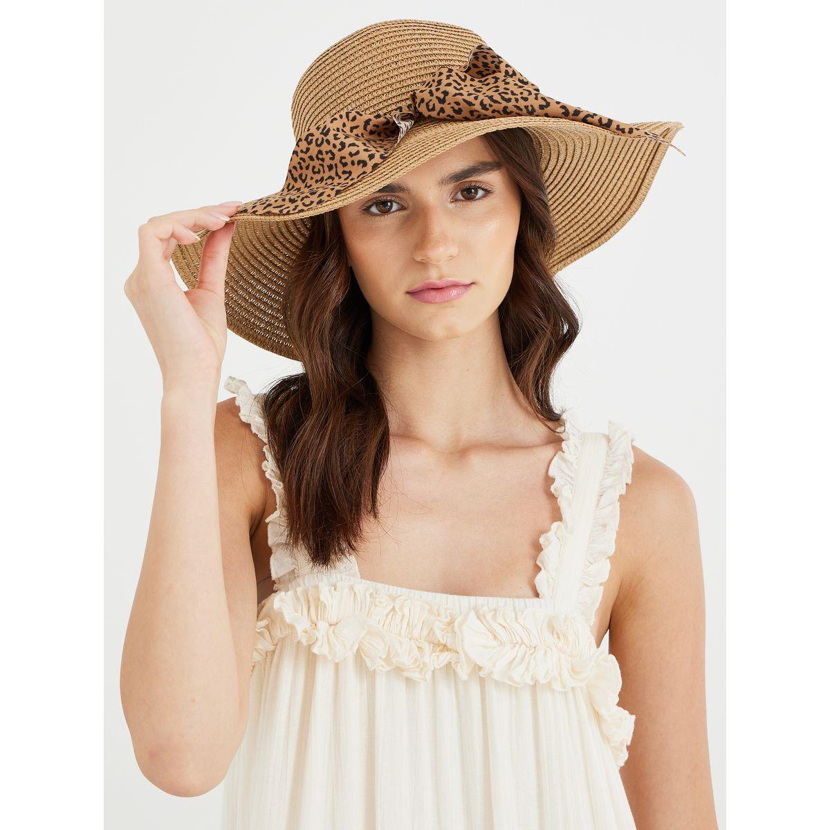 Styli Animal Print Ribbon Detail Straw Panama Hat-women-winterwear-capsandhats-image-2