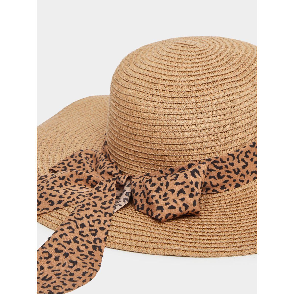 Styli Animal Print Ribbon Detail Straw Panama Hat-women-winterwear-capsandhats-image-3