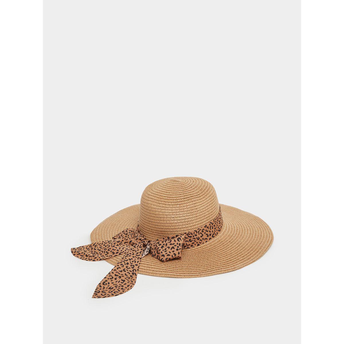Styli Animal Print Ribbon Detail Straw Panama Hat-women-winterwear-capsandhats-image-4