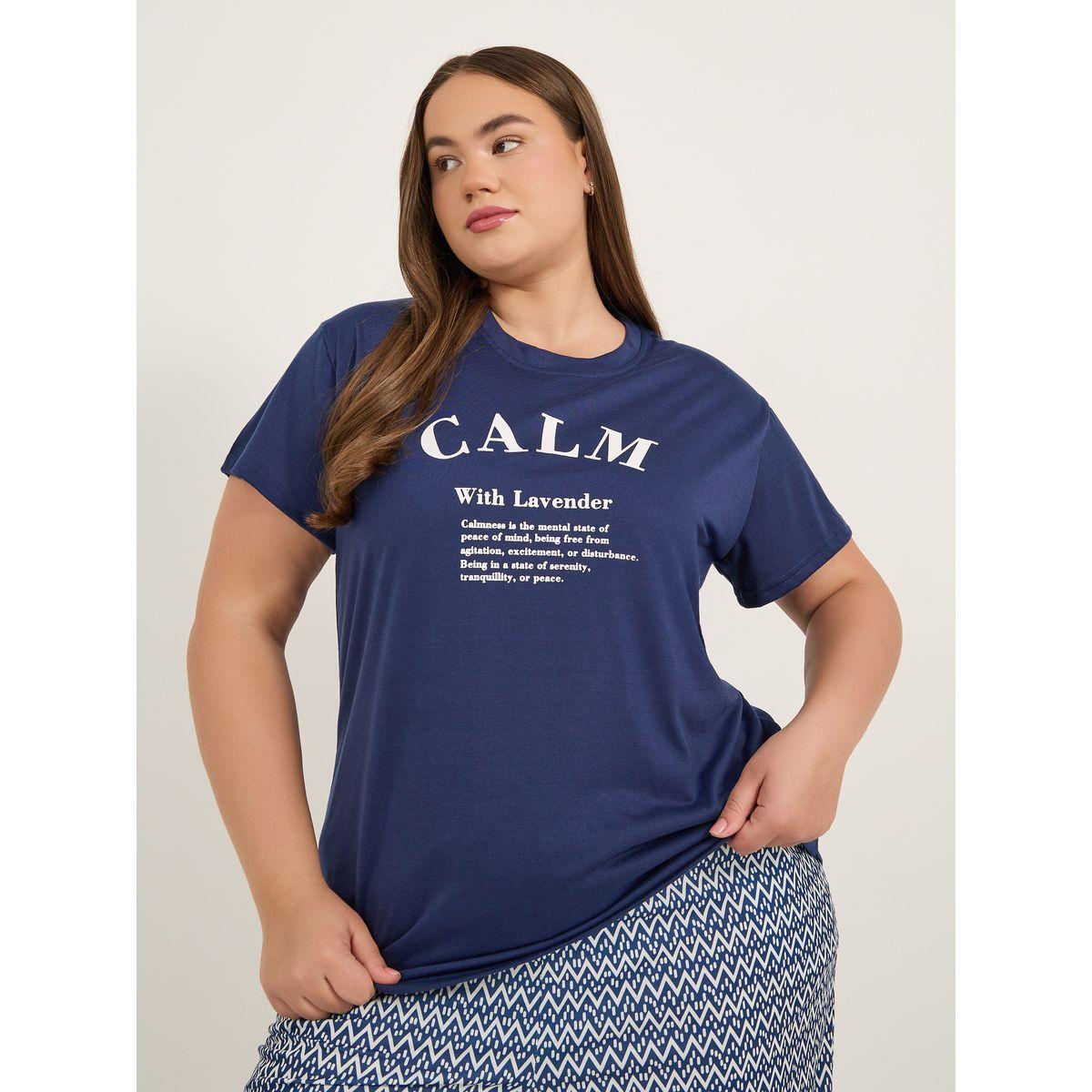 Styli Plus Size Calm Slogan Print T-Shirt and Aztec Print Pyjama Set-women-clothing-nightwear-pyjamas-longsets-image-2