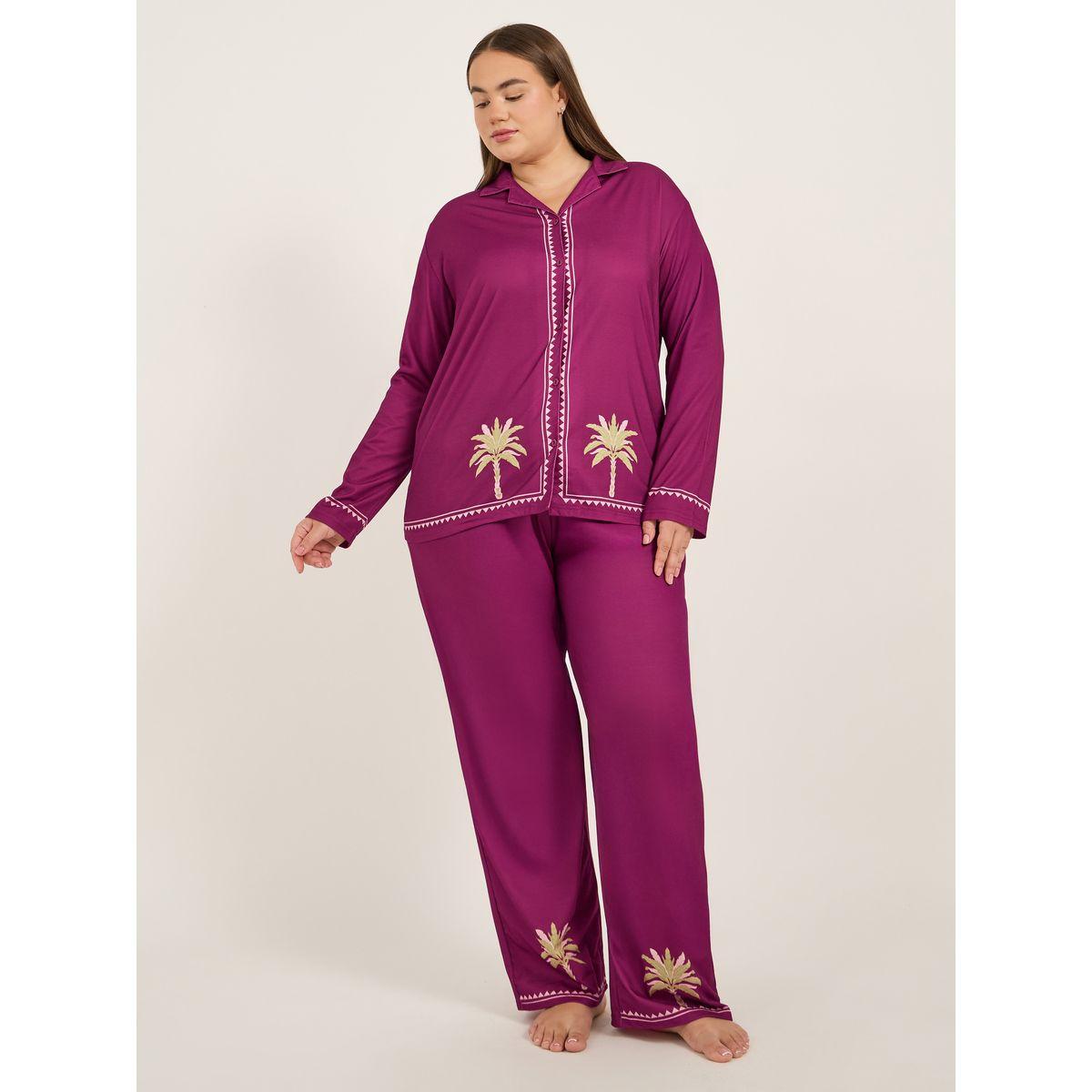 طقم بيجاما بمقاس كبير من بنطال وبلوزة بأكمام طويلة-women-clothing-nightwear-pyjamas-longsets-image-1