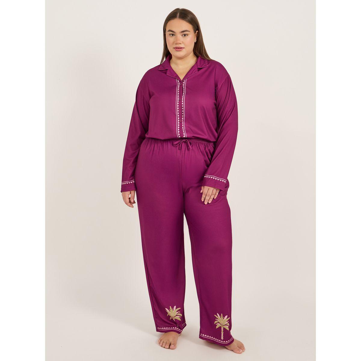 طقم بيجاما بمقاس كبير من بنطال وبلوزة بأكمام طويلة-women-clothing-nightwear-pyjamas-longsets-image-4