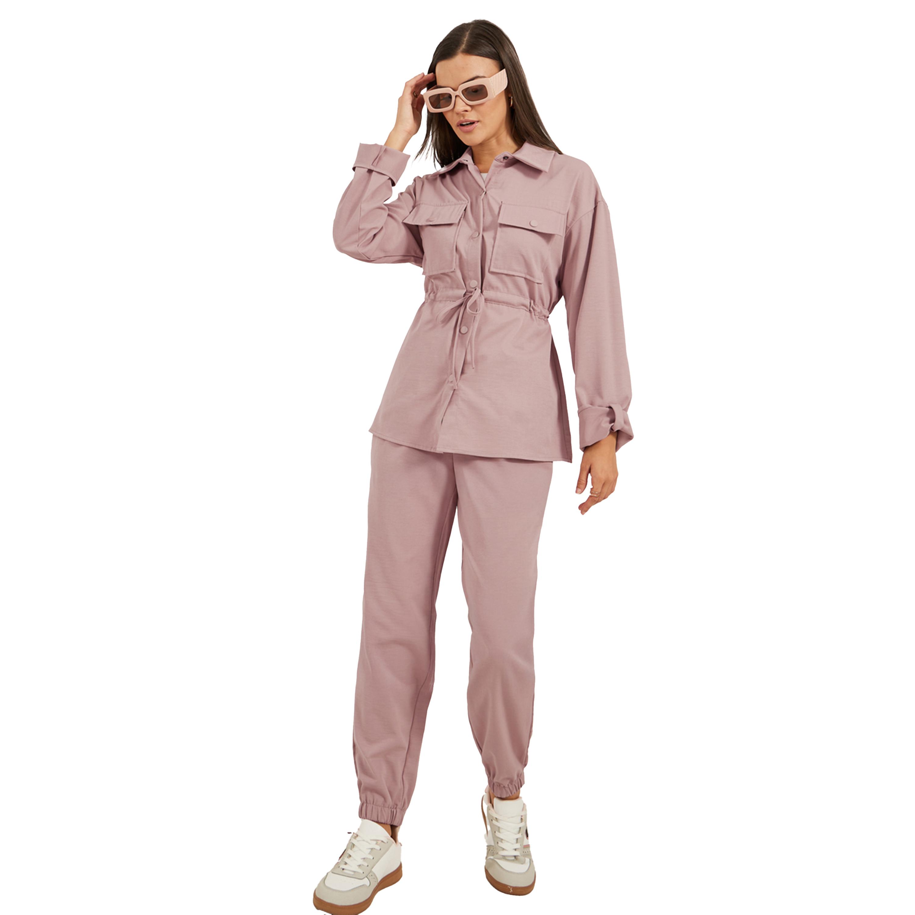 Styli Solid Pocket Detail Shirt and Joggers Co-Ords-women-clothing-coordsets-image-1