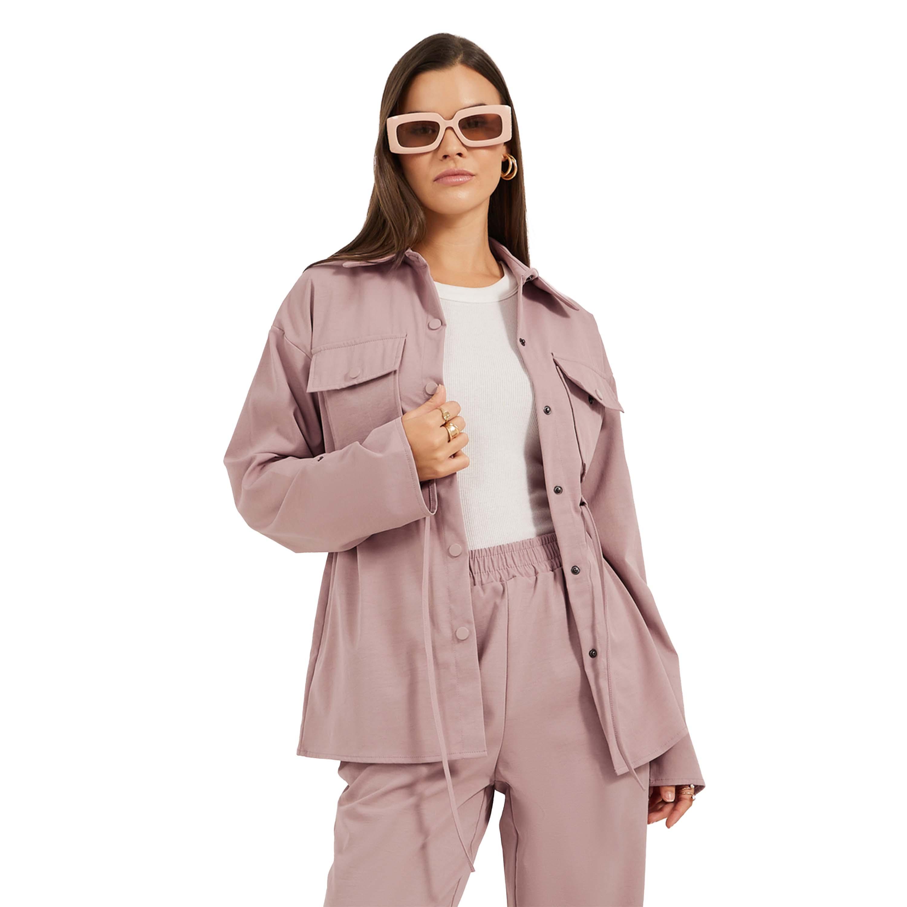 ستايلي -  طقم قميص وبنطال رياضي بتفاصيل جيوب سادة-women-clothing-coordsets-image-3