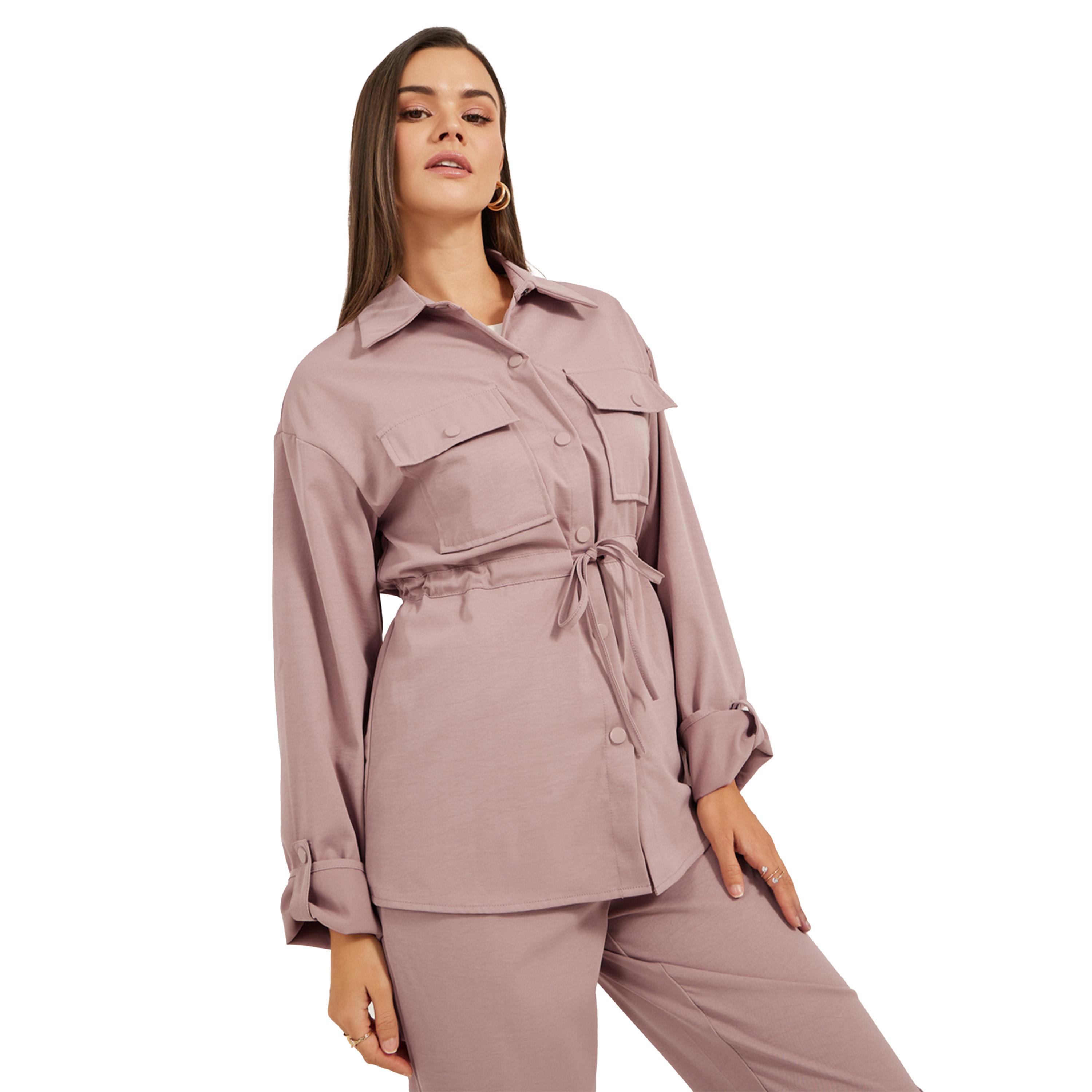 Styli Solid Pocket Detail Shirt and Joggers Co-Ords-women-clothing-coordsets-image-5