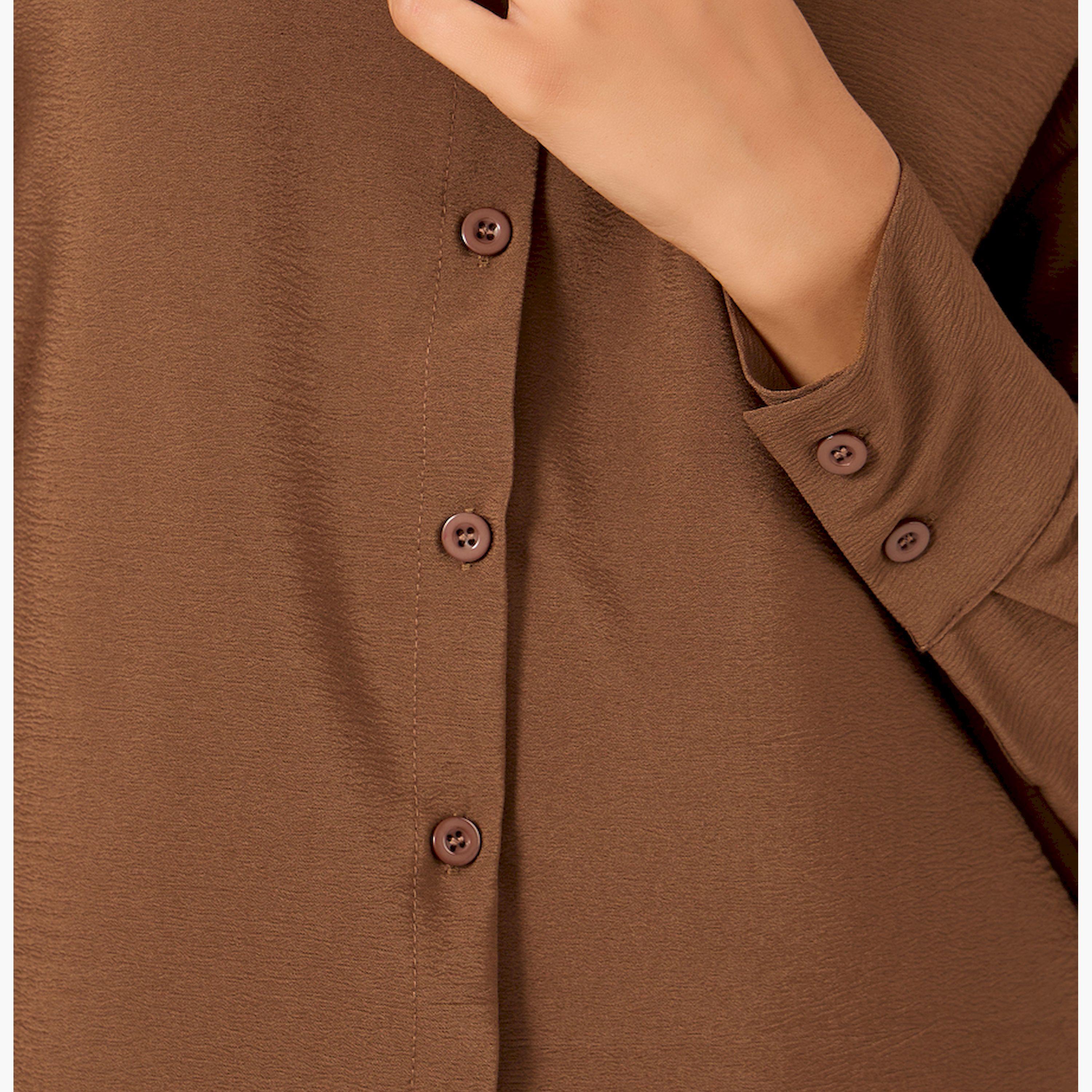 ستايلي - طقم قميص كبير الحجم بياقة واسعة وبنطال واسع الساق-women-clothing-coordsets-image-4